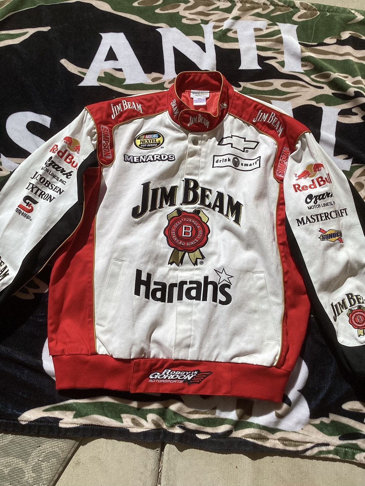 NASCAR Vtg Robby Gordon jim beam whiskey Redbull Harrahs jacket Size US XL / EU 56 / 4 - 1 Thumbnail