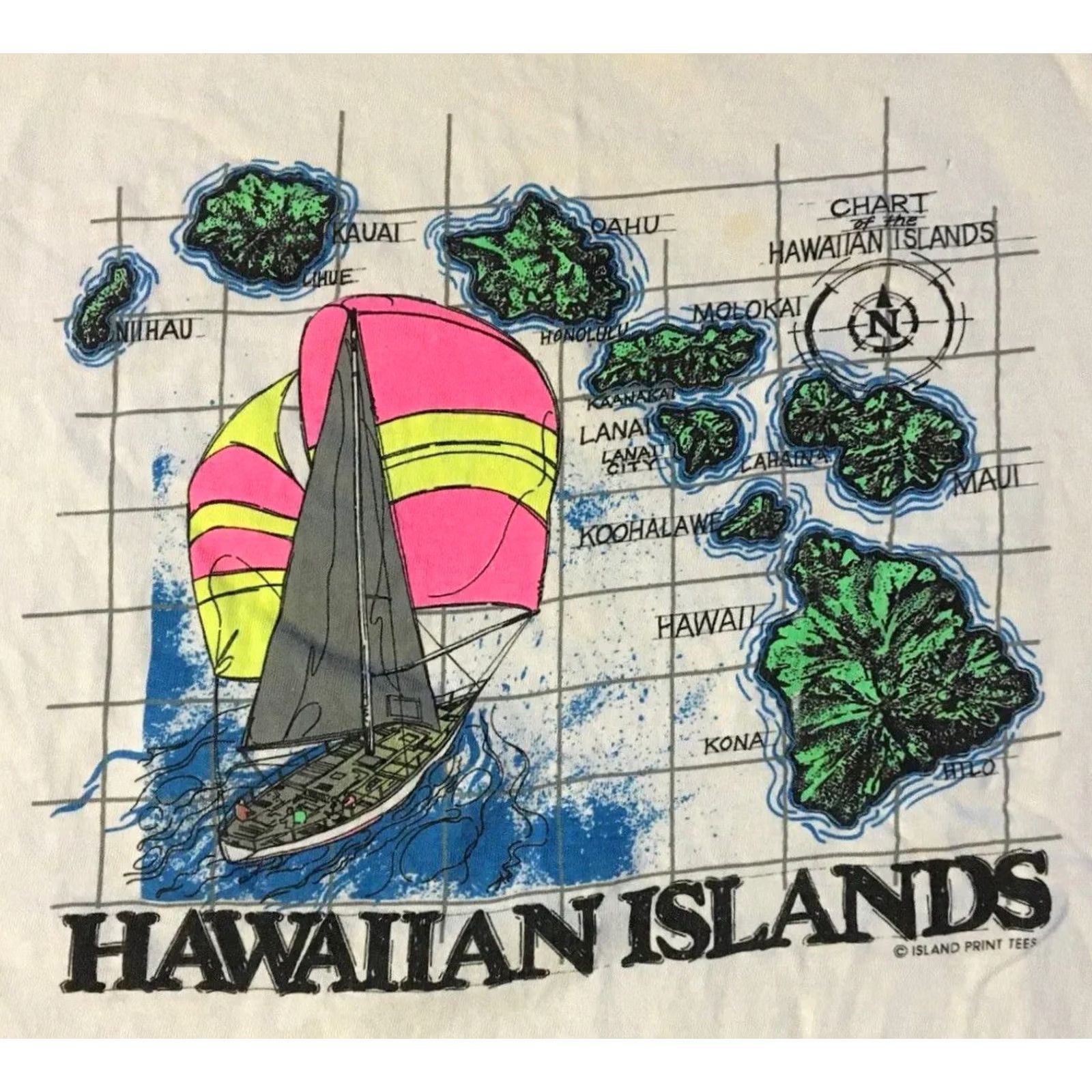 Vintage VINTAGE Hawaii Islands Faded Distress Shirt S White 80s 90s Surf Beach Grunge Art Ocean Ocean Pacific Band: Single Stitch Mens Tee Size US S / EU 44-46 / 1 - 2 Thumbnail