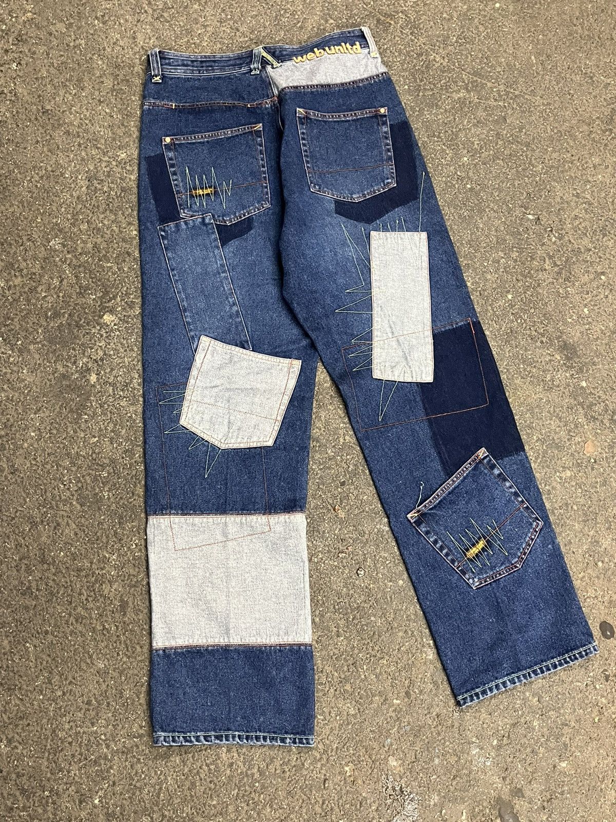 Japanese Brand Y2k baggy fit patchwork multi pocket rare baggy fit denim Size US 34 / EU 50 - 7 Thumbnail
