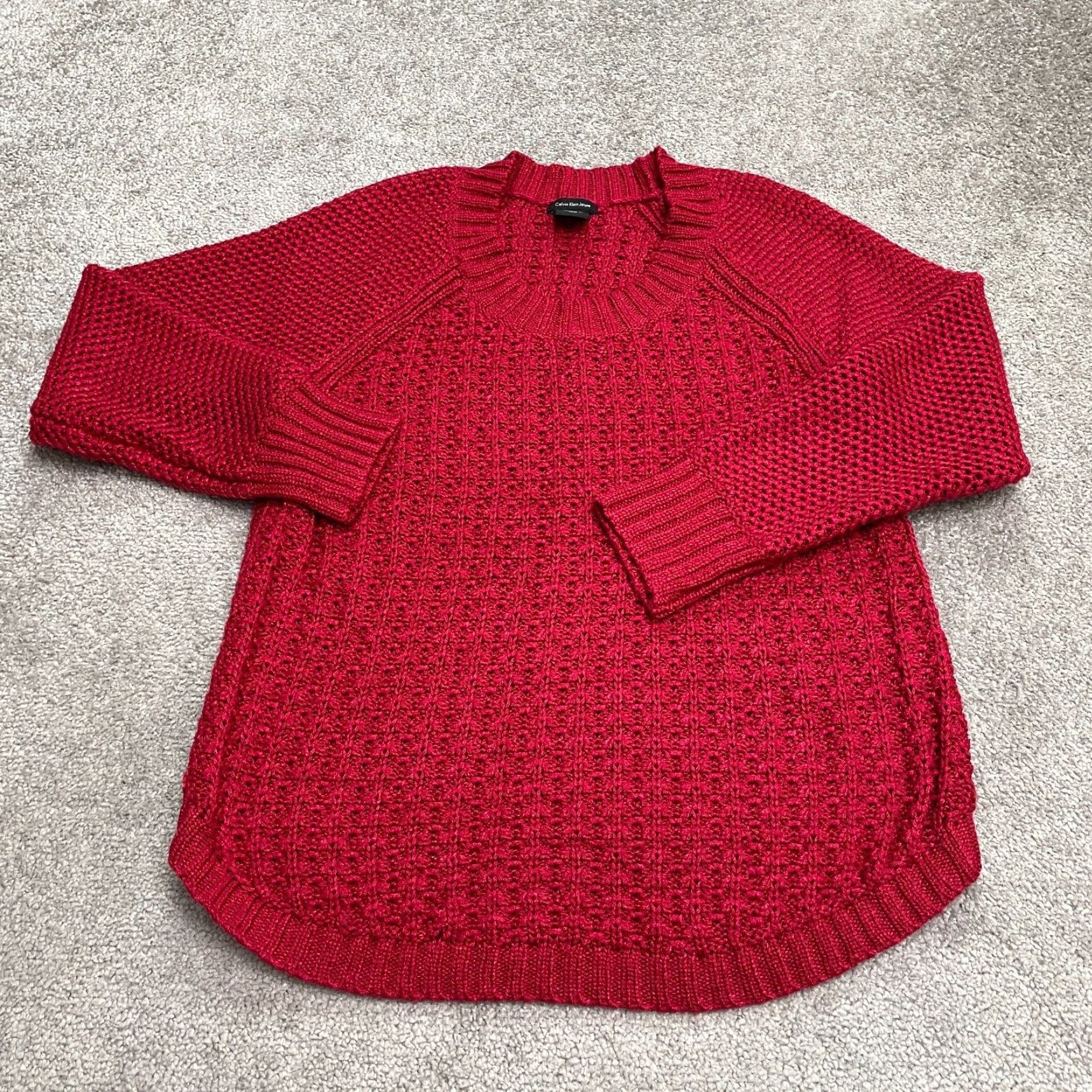 Calvin Klein Calvin Klein Jeans Women's L Red Chunky Pullover Sweater Scoop Neck Acrylic Size L / US 10 / IT 46 - 2 Thumbnail