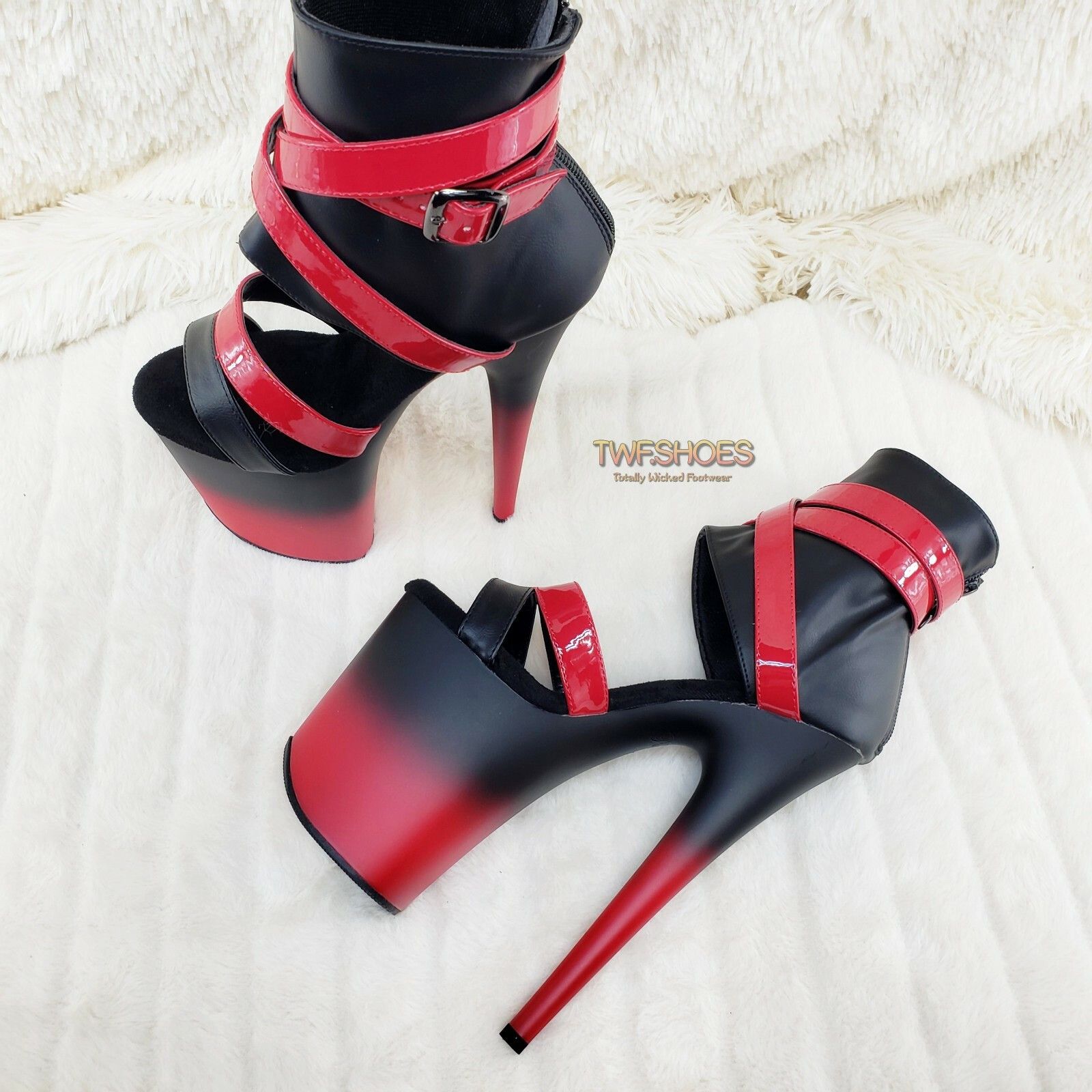 Other Flamingo 80015 Two Tone Red Black 8" High Heel Shoe Size 7-1 Size US 7 / IT 37 - 5 Thumbnail