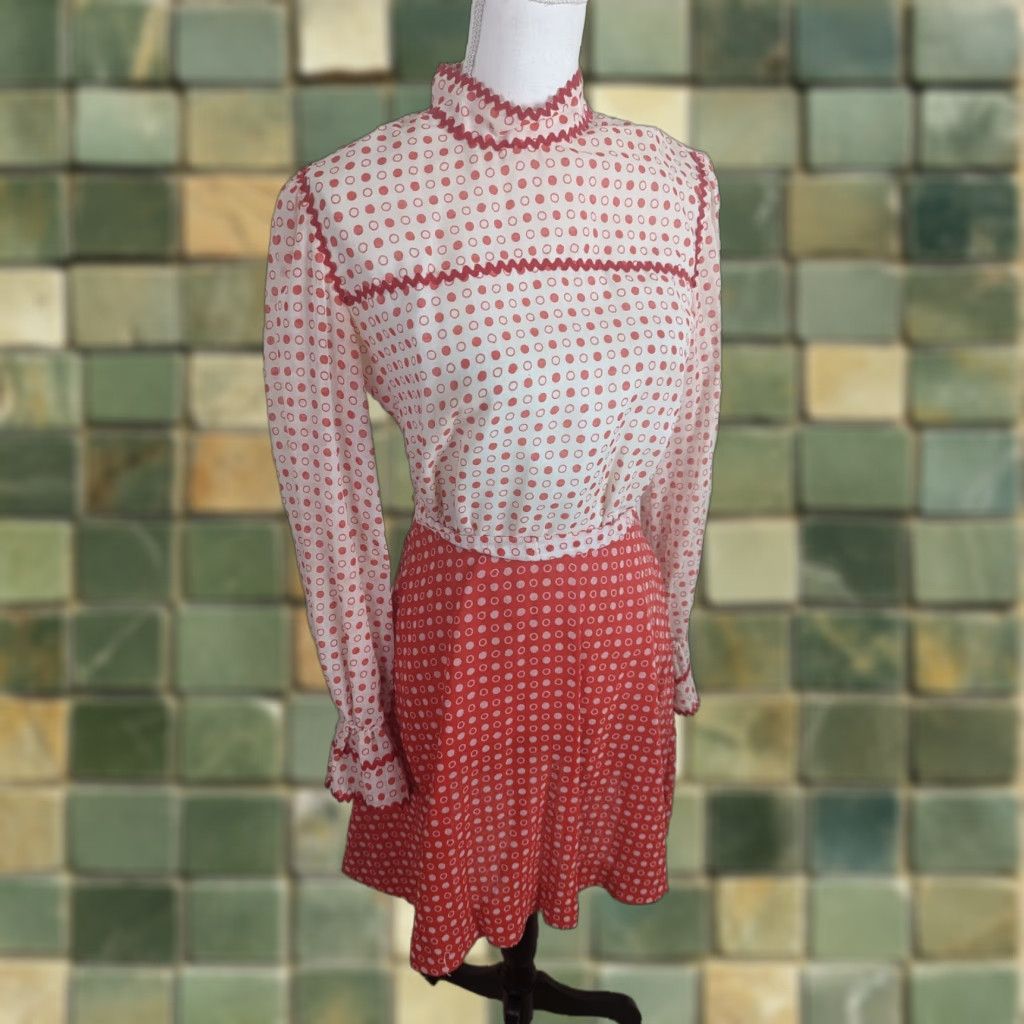 Vintage VINTAGE Dress Womens Red White Dots Cotton House Patio 60s Size XS D2 Midi A-Line 60s Retro Handmade Womens Size XS / US 0-2 / IT 36-38 - 1 Thumbnail