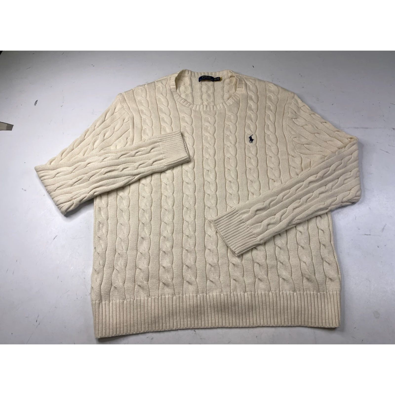 Polo Ralph Lauren VINTAGE Polo Ralph Lauren Sweater Mens XXL Ivory Cable Knit Cotton Crewneck Pullover Size US XXL / EU 58 / 5 - 2 Thumbnail
