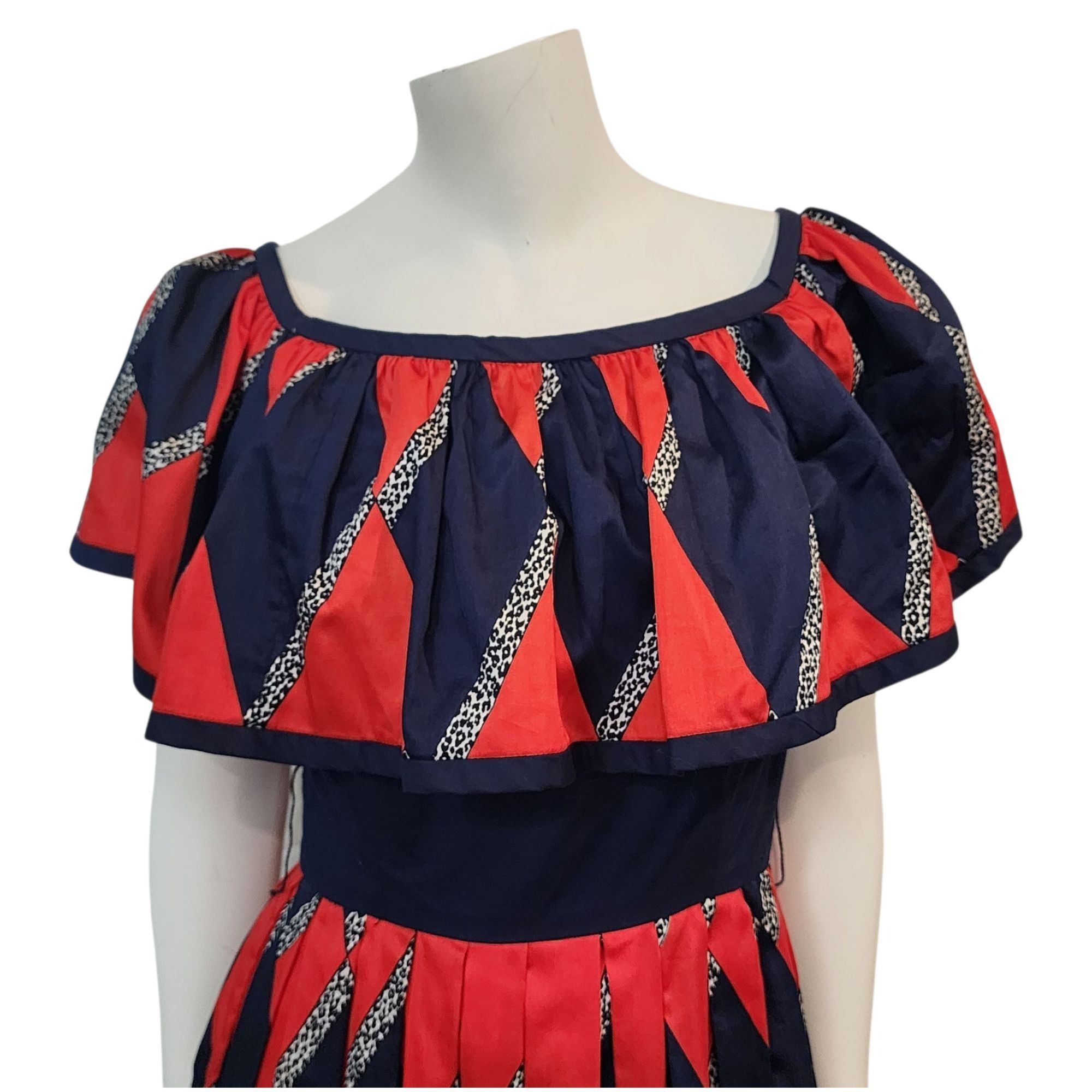 Other Vintage Mignon Dress 70s 80s Festive Party Retro Red Blue Vt Size S / US 4 / IT 40 - 6 Thumbnail
