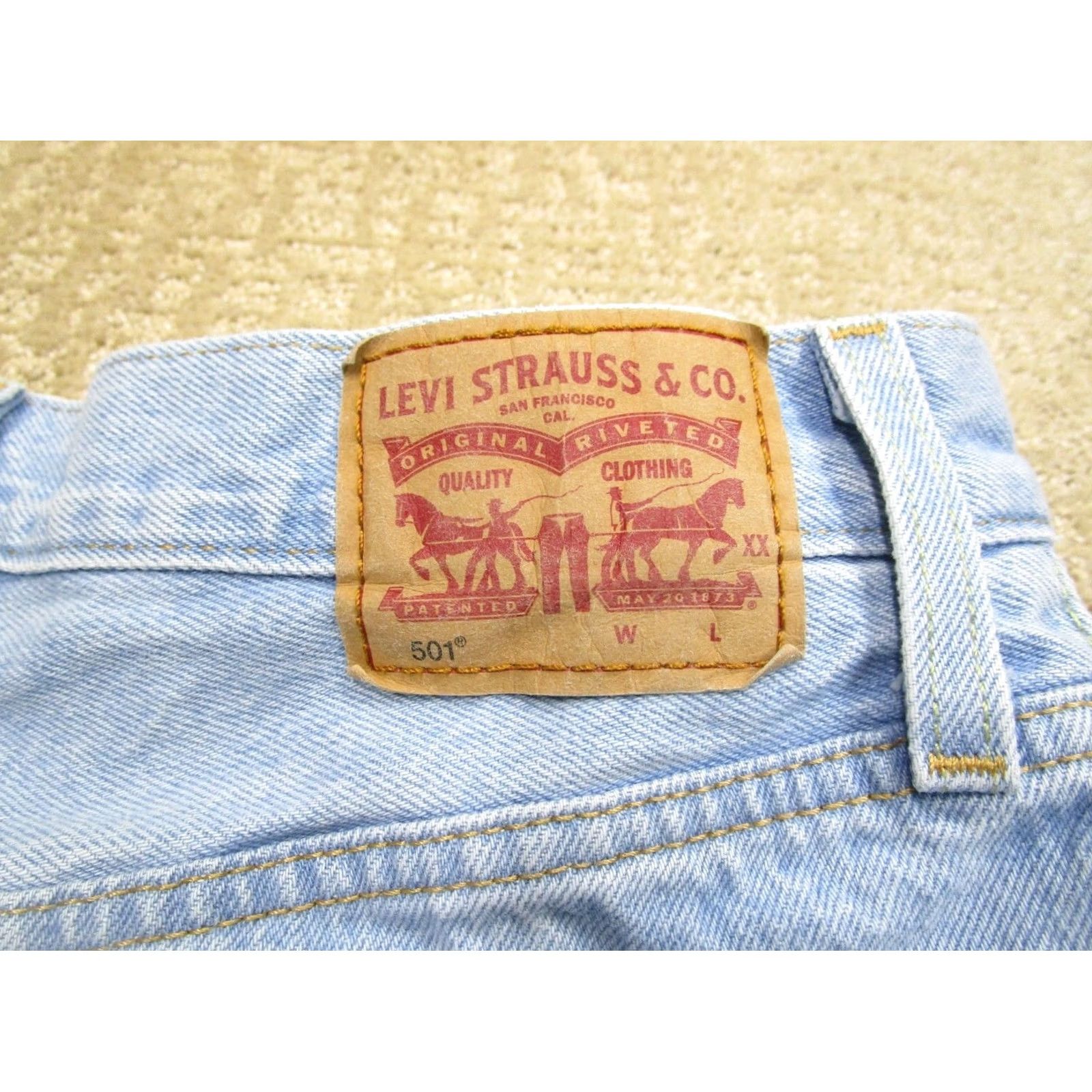 Levi's Levi's 501 Shorts Women 29 High Rise Distressed Ripped Hot Pants Denim Blue Leather Logo 5-Pocket Style: Short Size 29" - 3 Thumbnail