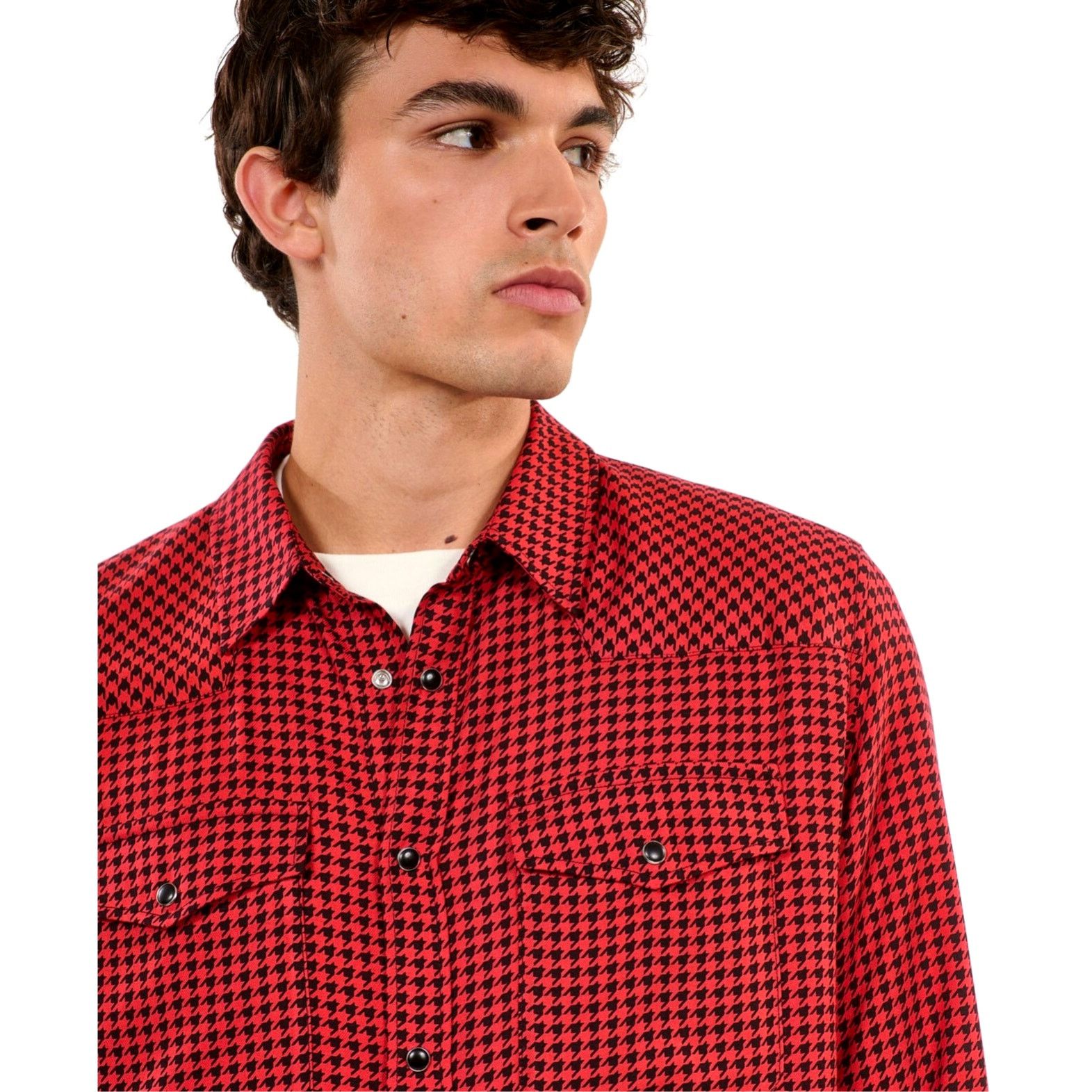 The Kooples The Kooples Mens Black and Red Houndstooth Shirt Snaps S Size US S / EU 44-46 / 1 - 4 Thumbnail
