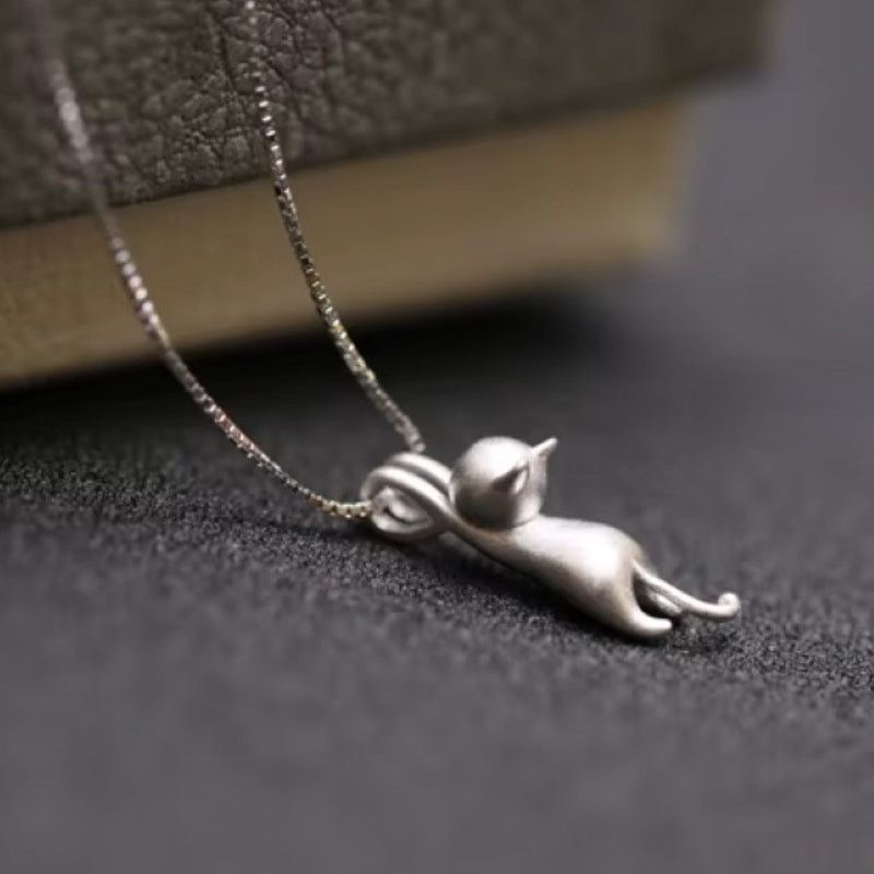 Other 925 Sterling Silver Hanging Cat Necklace - Minimalist Feline Size ONE SIZE - 6 Thumbnail