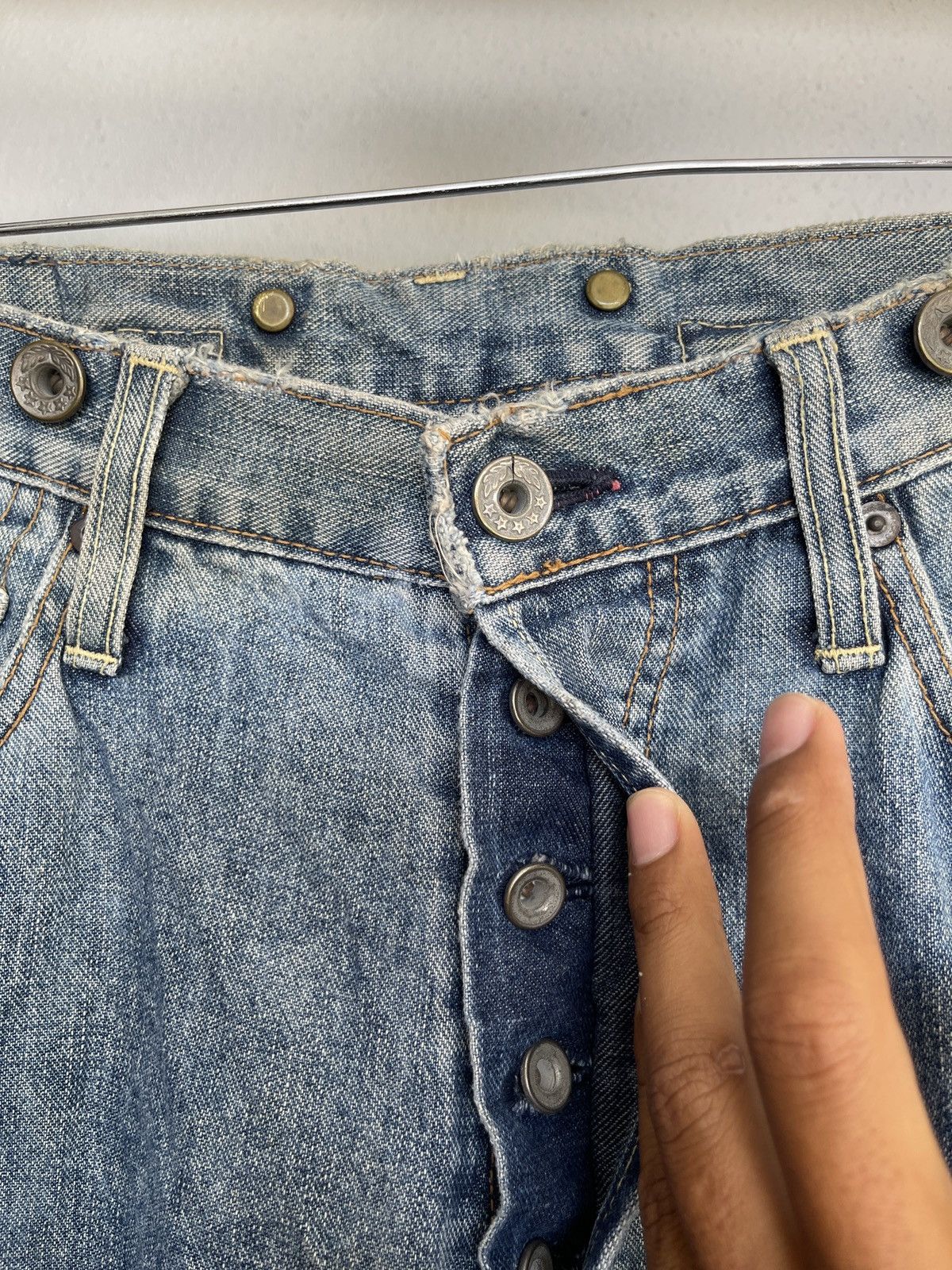 If Six Was Nine × Japan Blue × Le Grande Bleu (L.G.B.) Vintage Selvedge Distressed Blue Way Denim Size US 30 / EU 46 - 4 Thumbnail