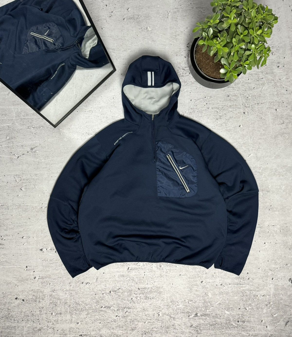 00s Nike Vintage Fleece Mini Swoosh Oversize Drill Hoodie