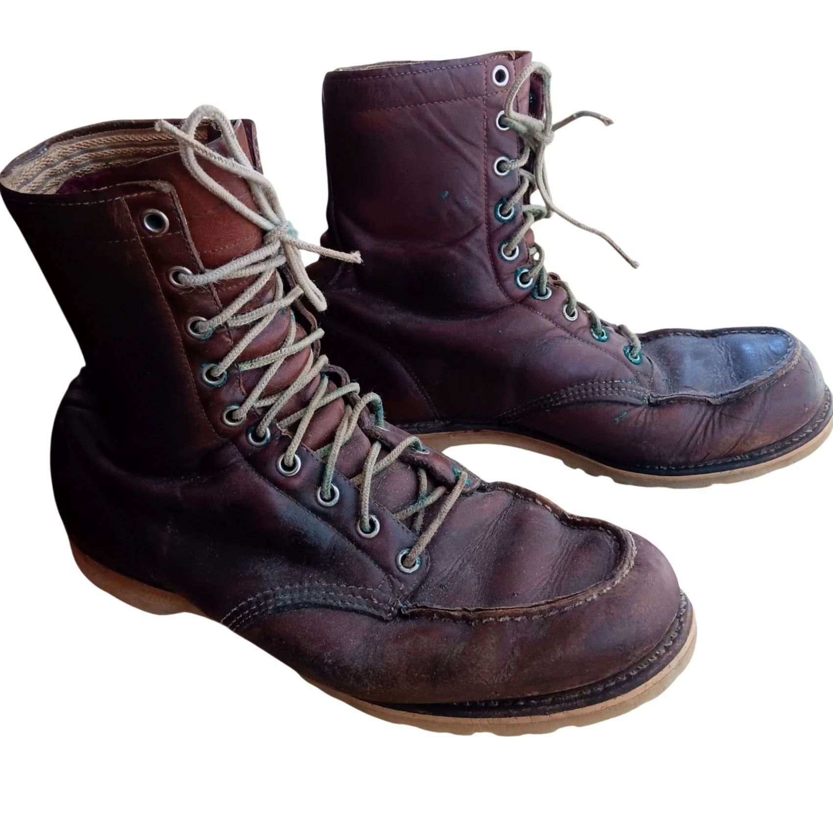 VINTAGE Red Wing Boots Moc Toe Leather Lace Up Workwear Mens  display picture 3