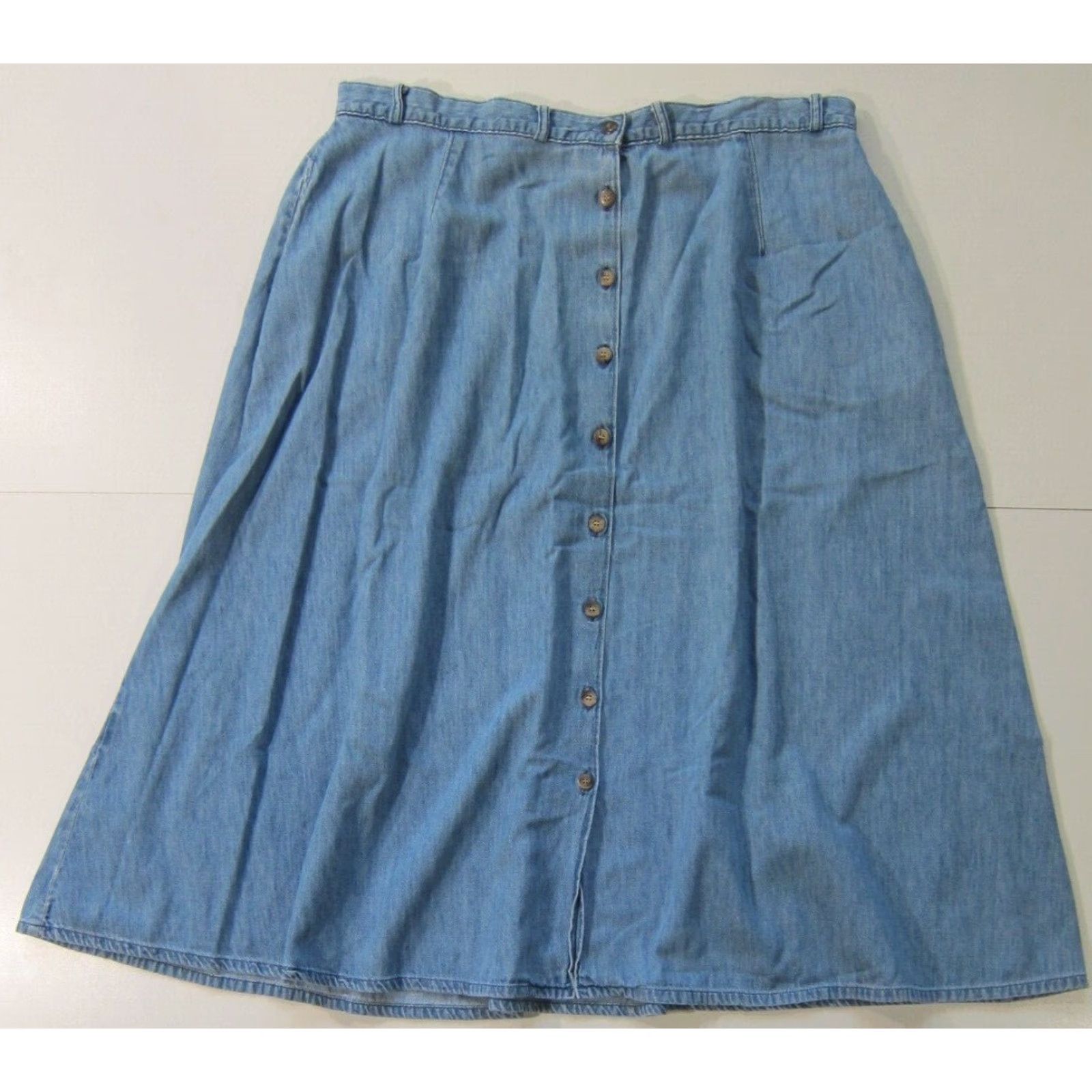 Denime Willowbend Denim 100% Cotton Lightwash Button Down Maxi Pocket Skirt Women 24 Blue Denim Vintage Licensed? Size 42" / US 20 - 7 Thumbnail