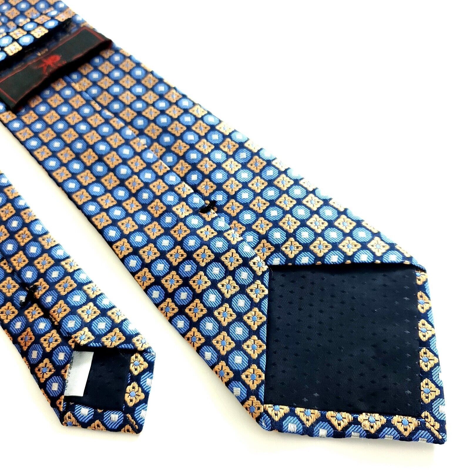Egara Egara Tan Blue Woven Geomeric Floral Silk Tie Size ONE SIZE - 5 Thumbnail