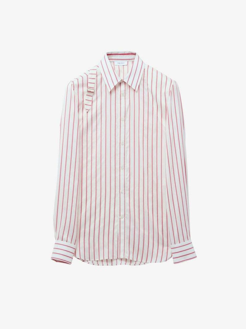 Alexander McQueen o1srvl11e0226 Striped Harness Shirt In Ivory/Red Size US M / EU 48-50 / 2 - 1 Thumbnail