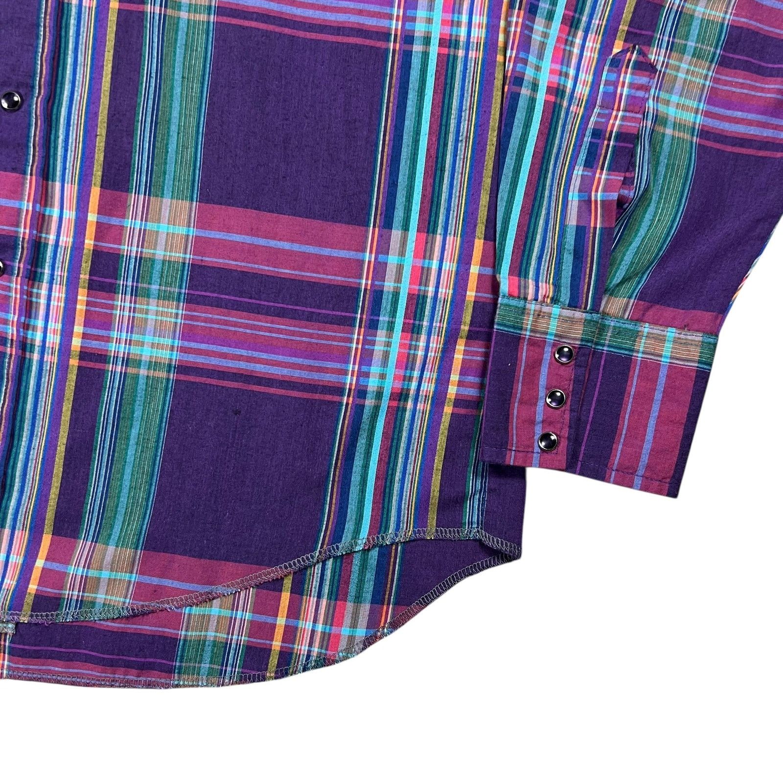 Vintage × Wrangler Vintage 80s Wrangler pearl snap plaid Western button up Size US XL / EU 56 / 4 - 3 Thumbnail