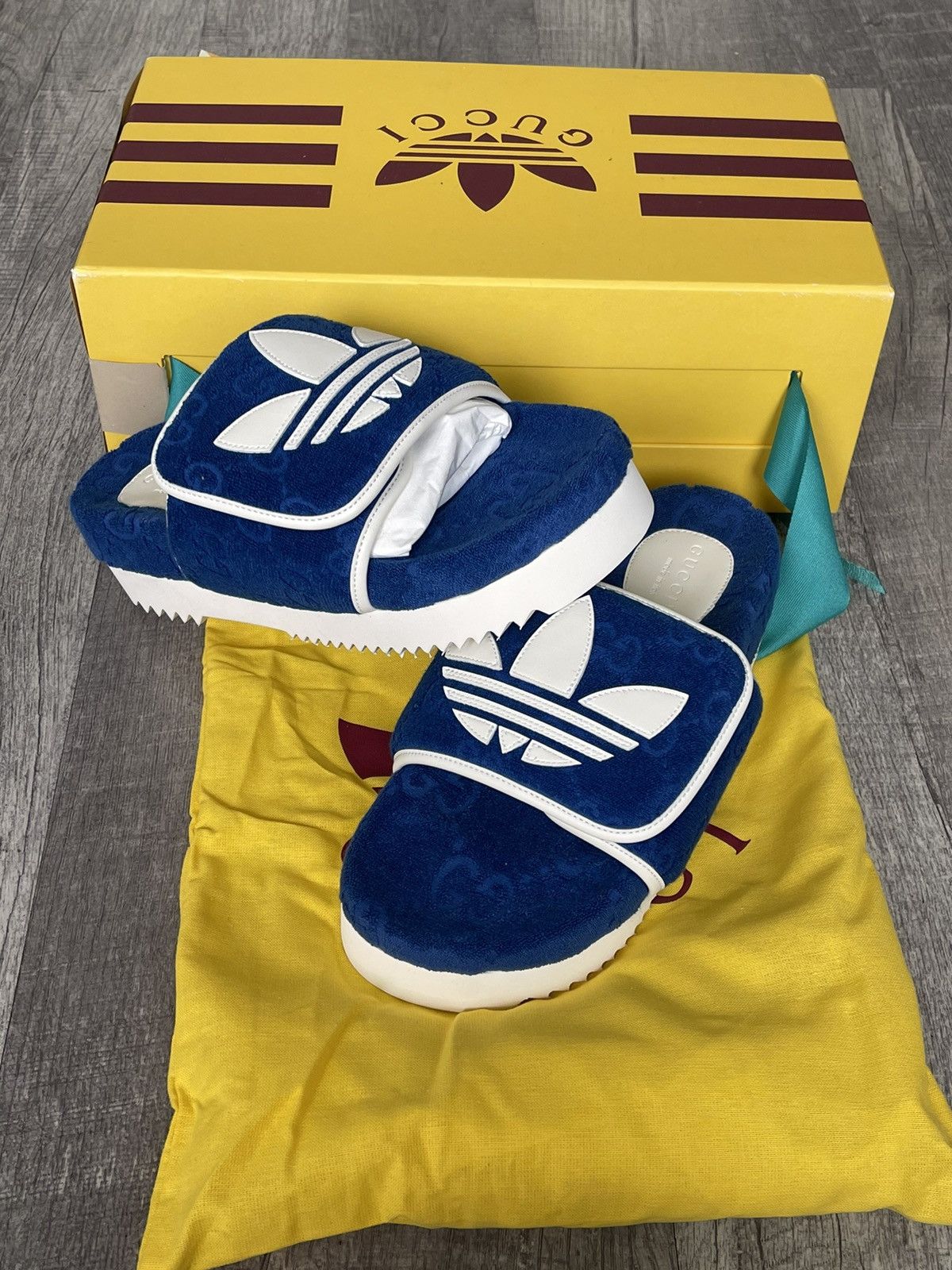 Adidas × Gucci Gucci X Adidas Slides Blue Size US 8 / EU 41 - 1 Thumbnail