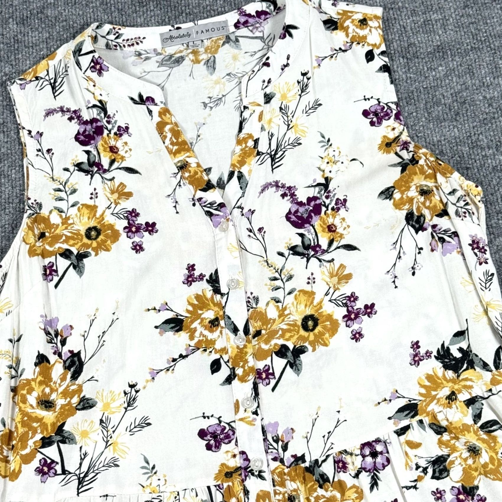 Vintage Absolutely Famous Dress Womens Large White Floral Sleeveless Button Rayon Casual Sundress Size L / US 10 / IT 46 - 2 Thumbnail