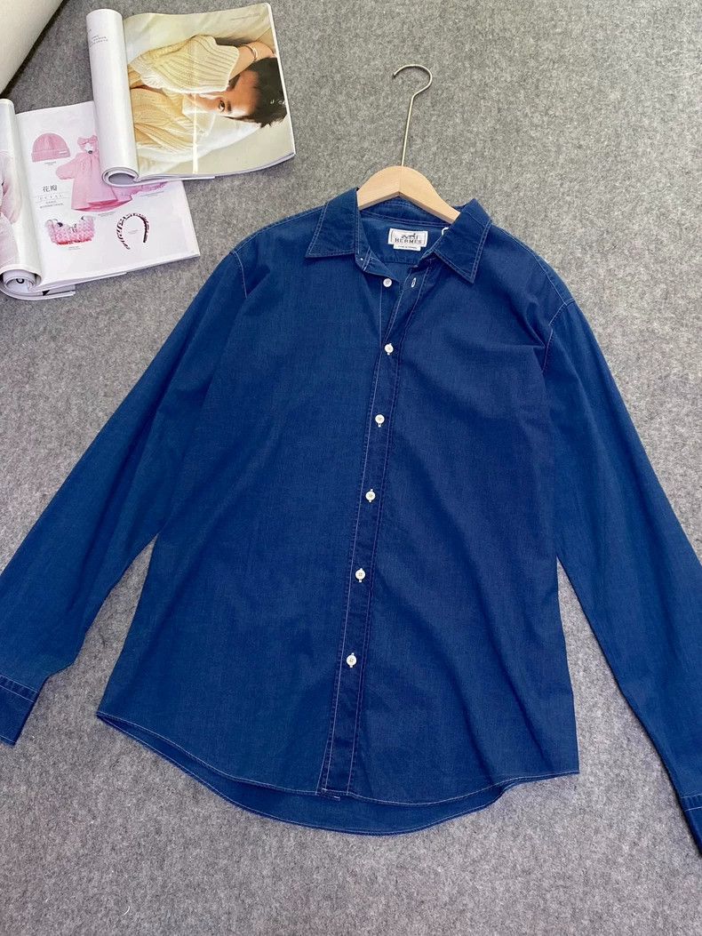 Hermes Hermes Denim Long Sleeve Shirt - dmc Size US XL / EU 56 / 4 - 1 Thumbnail