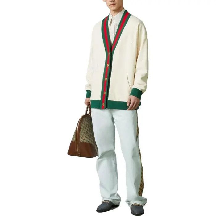 Gucci o1s1wg110925 Cotton Jersey Cardigan With Web in Multicolor Size US L / EU 52-54 / 3 - 2 Thumbnail