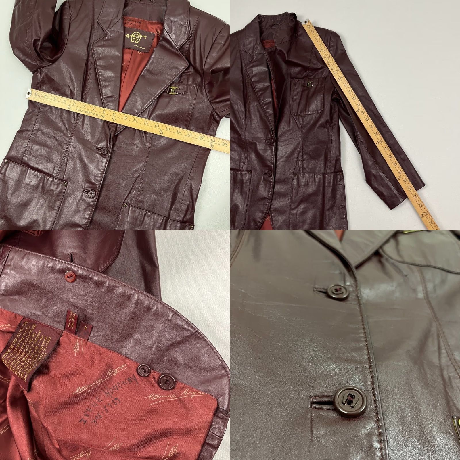 Etienne Aigner VINTAGE Etienne Aigner Leather Blazer Jacket Womens Size 6 Deep Oxblood Red Burgundy Jacket, Blazer, Leather, 90s, Classic, Wool? Size M / US 6-8 / IT 42-44 - 8 Thumbnail