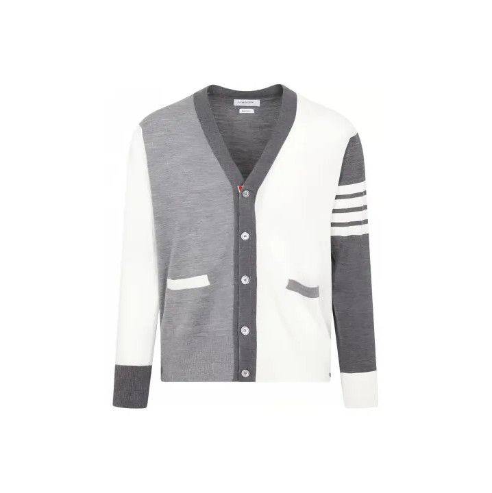 Thom Browne Thom Browne Gray V-Neck Striped Cardigan Sweater Size US M / EU 48-50 / 2 - 1 Thumbnail