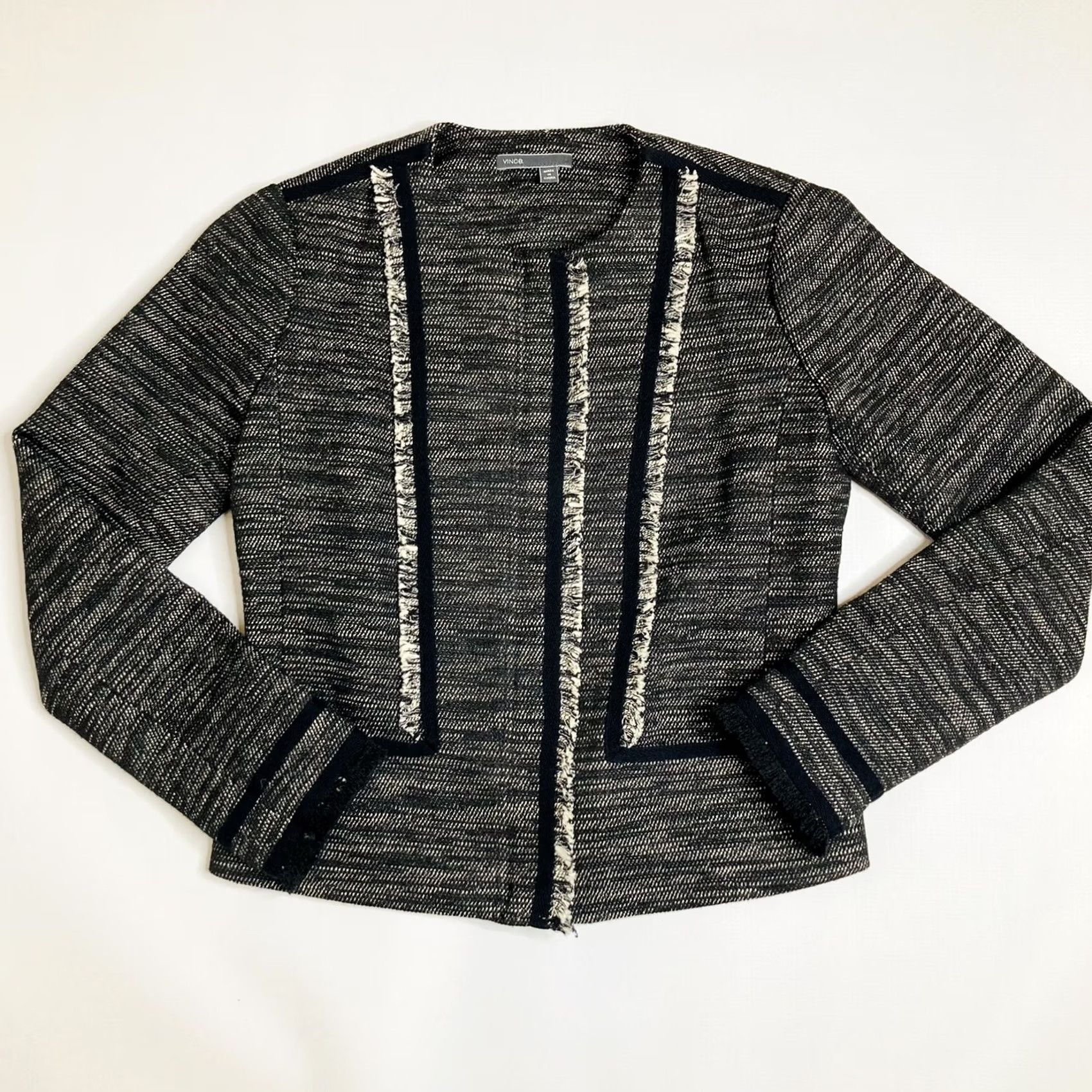 Vince Vince Tweed Zip Jacket Leather & Fringe And Leather Trim Boucle Size 0 Womens Jacket Size XS / US 0-2 / IT 36-38 - 2 Thumbnail