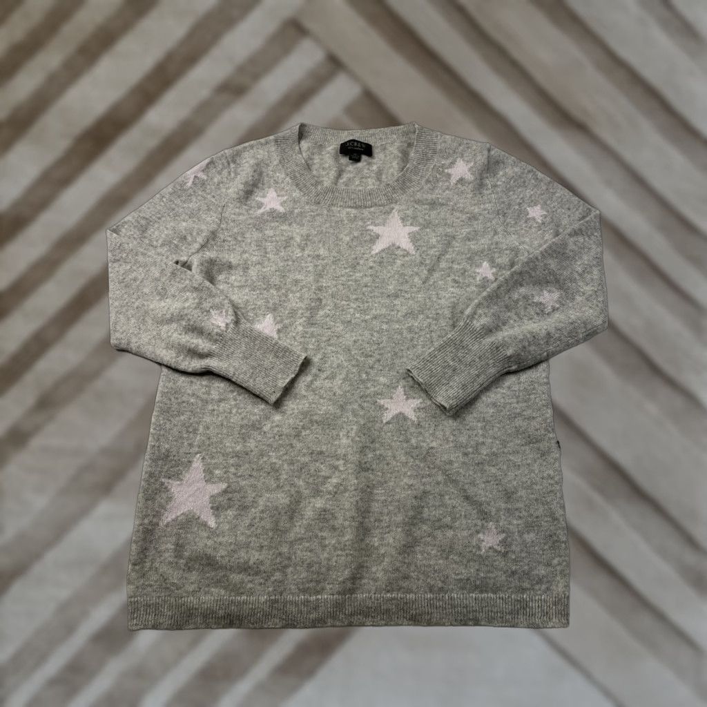 J.Crew VINTAGE J.Crew Sweater Women XS Star Print 100% Cashmere Gray Crew Neck Pullover Stars Womens Size XS / US 0-2 / IT 36-38 - 1 Thumbnail