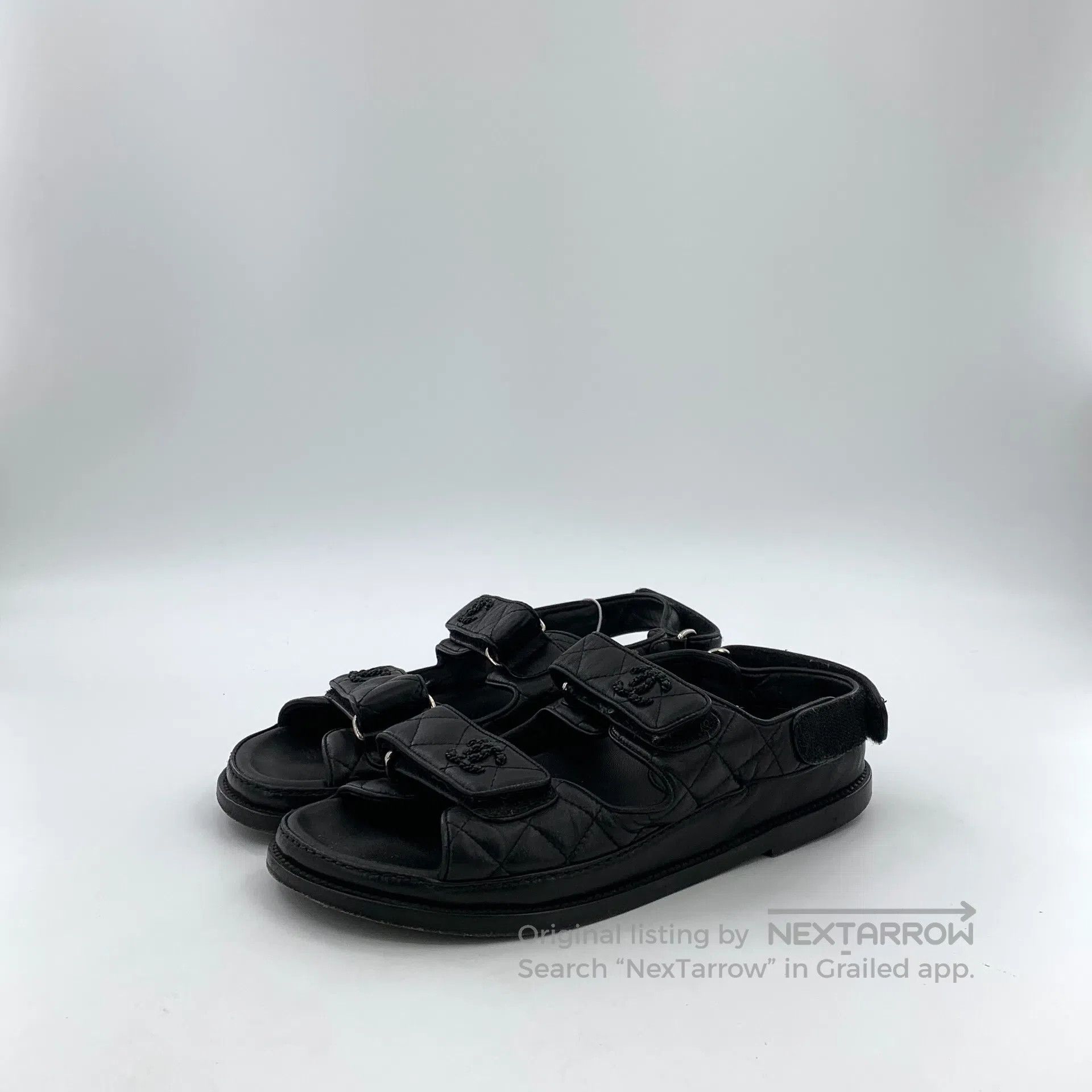 Chanel Chanel Black Logo Mark Magic Tape Casual Flat Sandals| Size US 7.5 / IT 37.5 - 1 Thumbnail