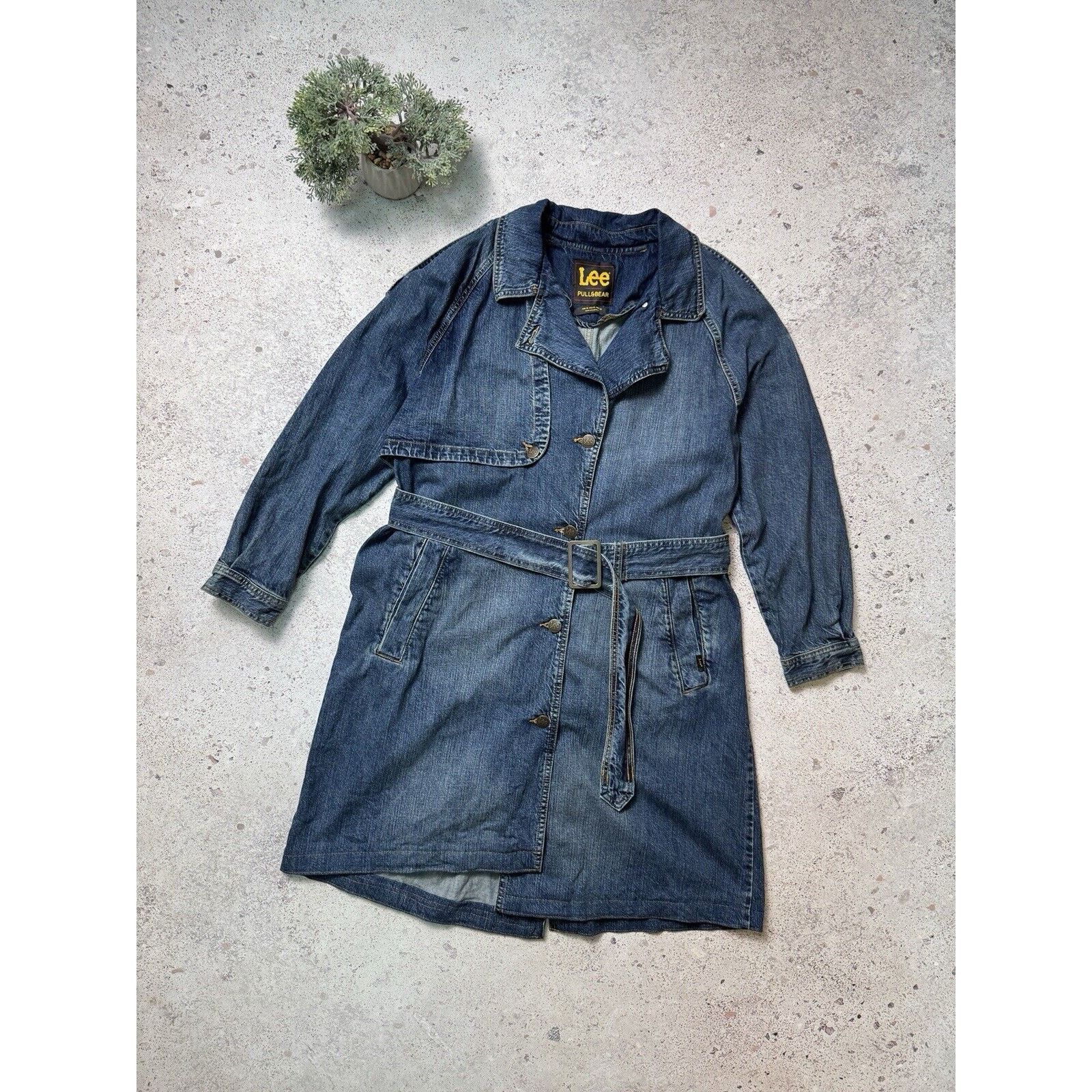 Lee X Pull Bear Womes Denim Trench Coat Size XL Blue Rare