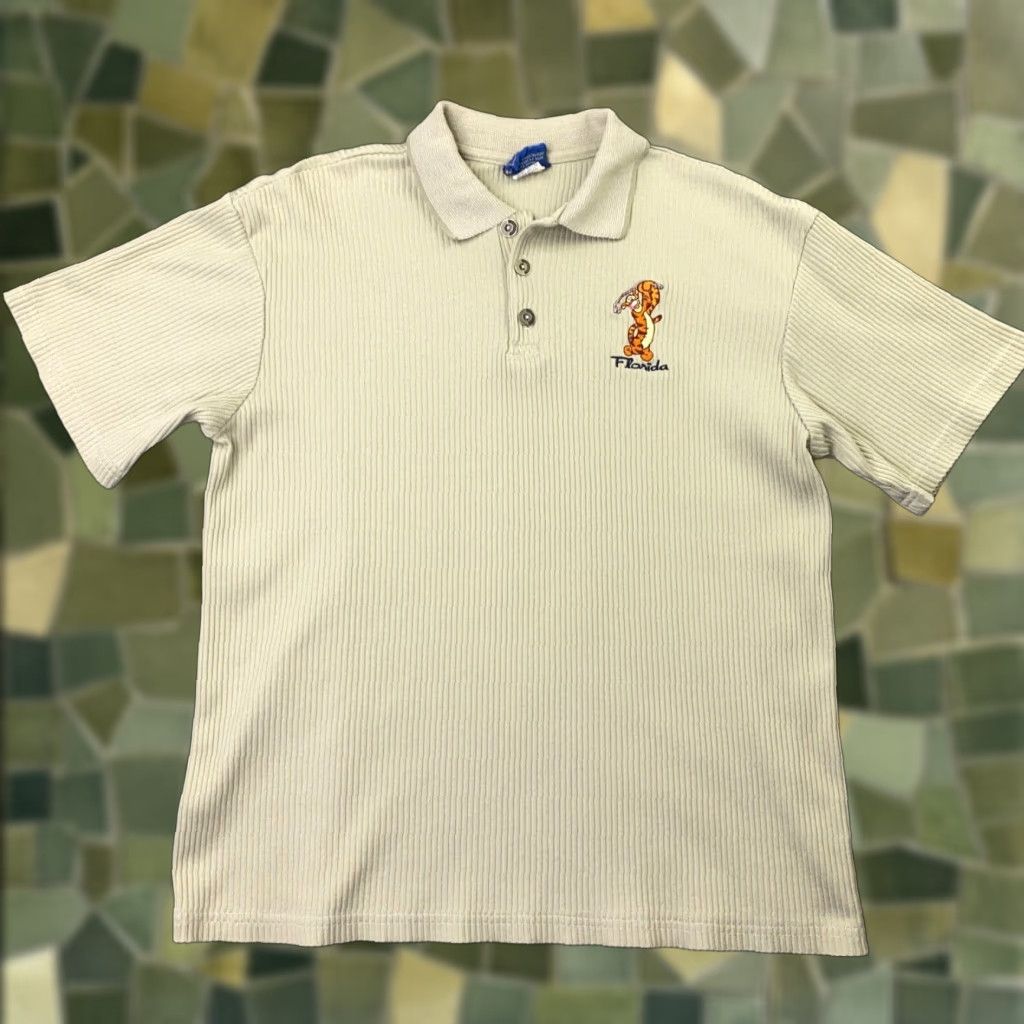 Disney VINTAGE Disney Pooh Shirt Mens L Beige Ribbed Golf Polo Tigger Florida 80s 90s Polo Shirt Mens Beige Disney Embroidered Golf Shirt Size US L / EU 52-54 / 3 - 1 Thumbnail