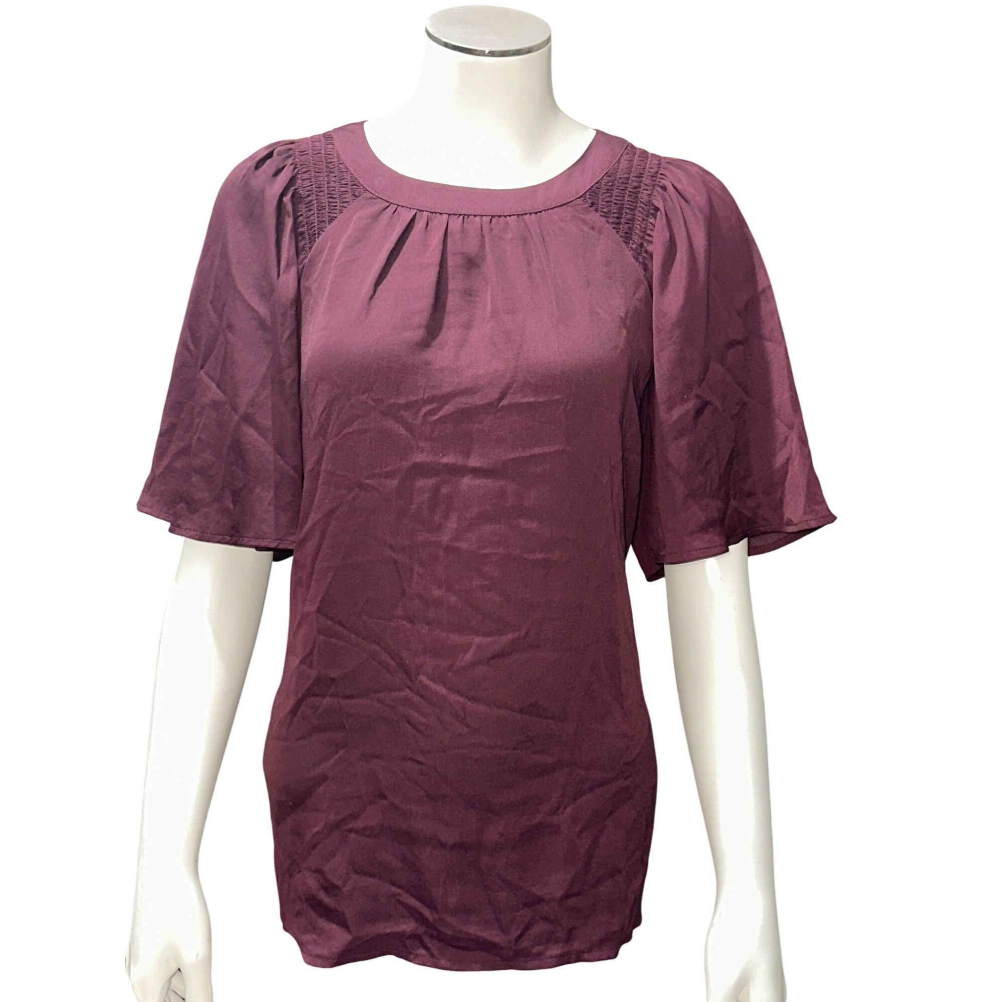 Ann Taylor Ann Taylor Small Burgundy Smocked Shoulder Blouse Flutter Sl Size S / US 4 / IT 40 - 2 Thumbnail