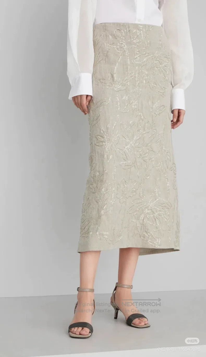 Brunello Cucinelli Brunello Cucinelli Embroidered Sequin Linen Skirt Size 26" / US 2 / IT 38 - 6 Thumbnail