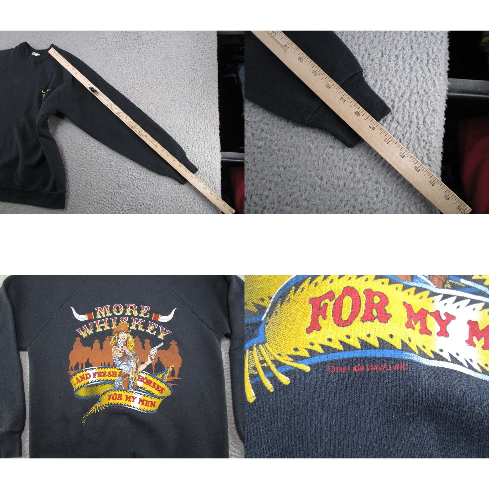 Fruit Of The Loom VINTAGE Fruit of the Loom Sweatshirt Men Size L More Whiskey for my Men Raglan Sleeve Crew Neck Black Western Cowgirl Hooded All Seasons Size US L / EU 52-54 / 3 - 8 Thumbnail