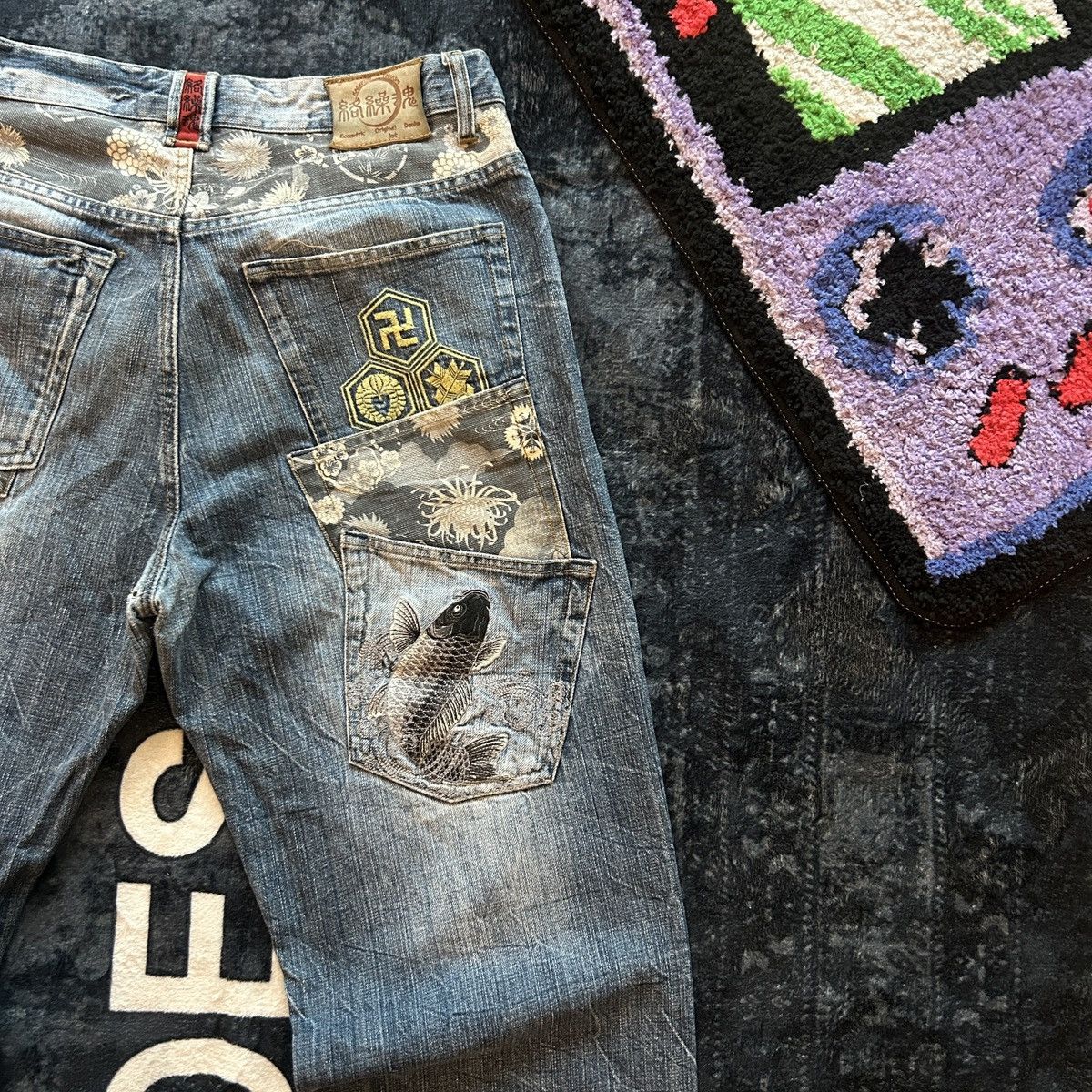 Karakuri Tamashii Karakuri Koi Layered Pocket Denim Size US 35 - 2 Thumbnail