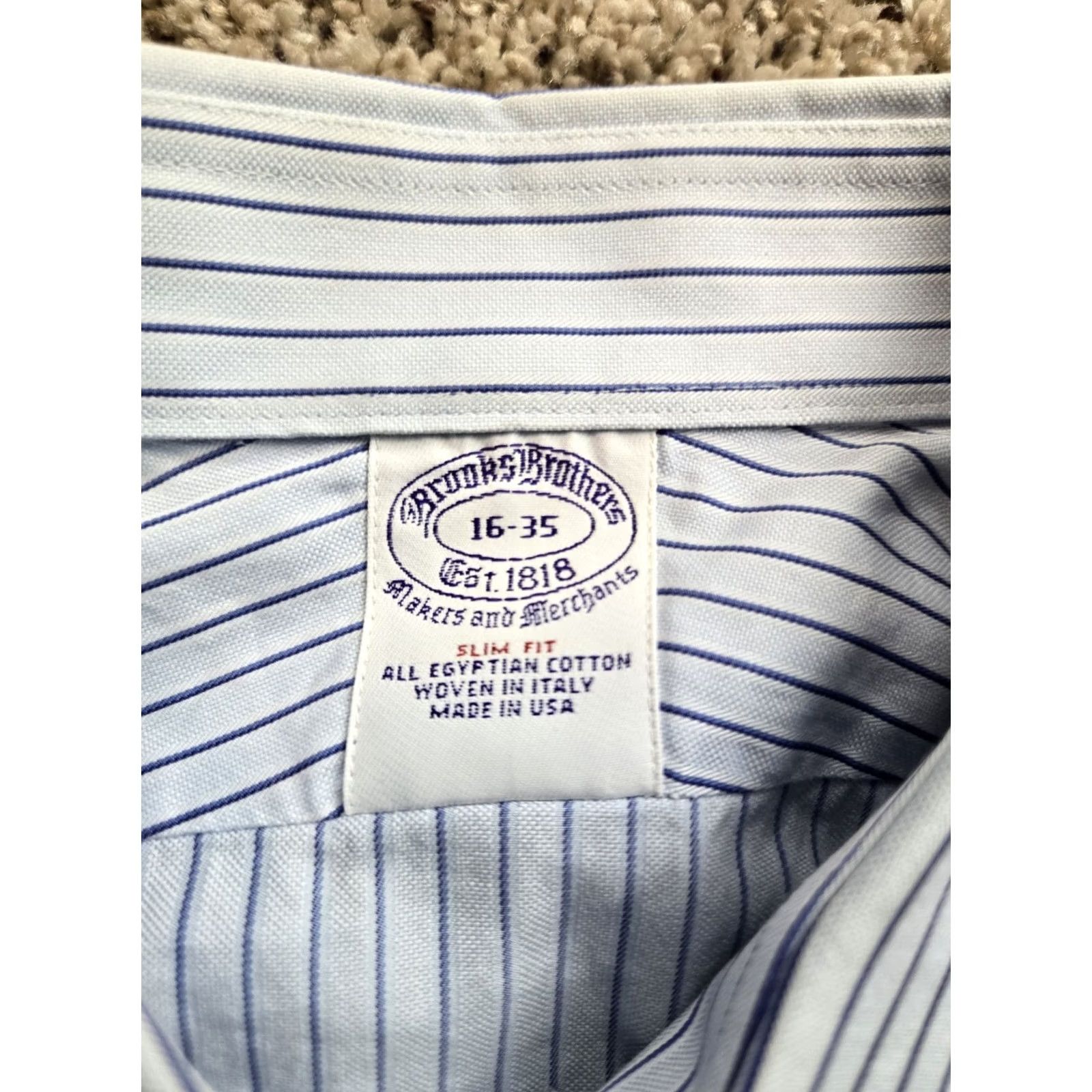 Brooks Brothers VINTAGE Brooks Brothers Dress Shirt 16-35 Egyptian Cotton Blue Striped 34/35 Long Sleeve Button-Down Collar Mens Shirts Size 42R - 5 Thumbnail