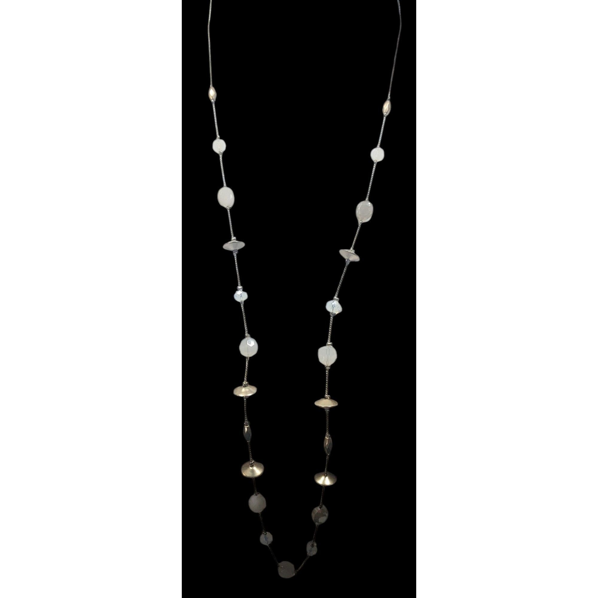 Other Smokey White Glass And Gold Tone Metal Studded Station Neckl Size ONE SIZE - 4 Thumbnail