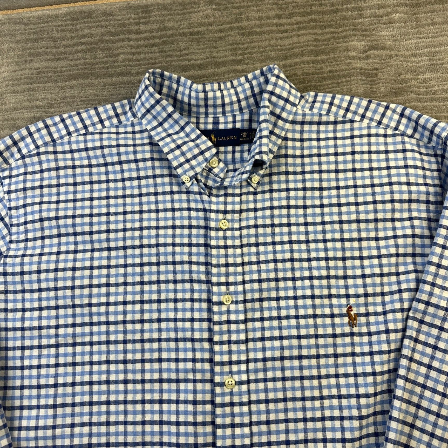 Polo Ralph Lauren Ralph Lauren Shirt Mens 2XB 2XL Big Blue Button Up Flesh Pony Oxford Plaid Cotton Button-Up Casual Formal Size US XXL / EU 58 / 5 - 3 Thumbnail