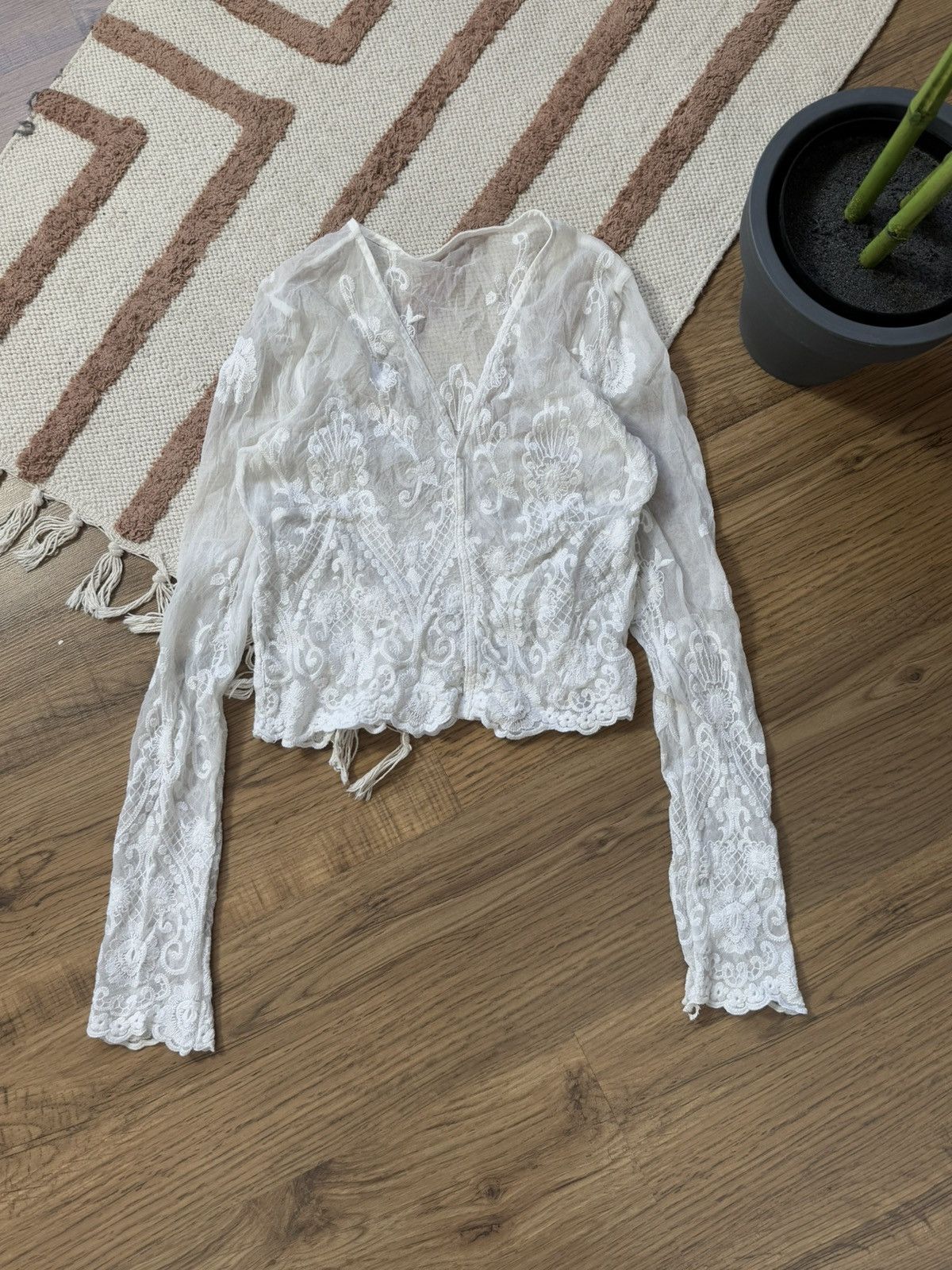 Other VINTAGE GUIPURE LACE RUCHES MESH LONG SLEEVE Size S / US 4 / IT 40 - 2 Thumbnail