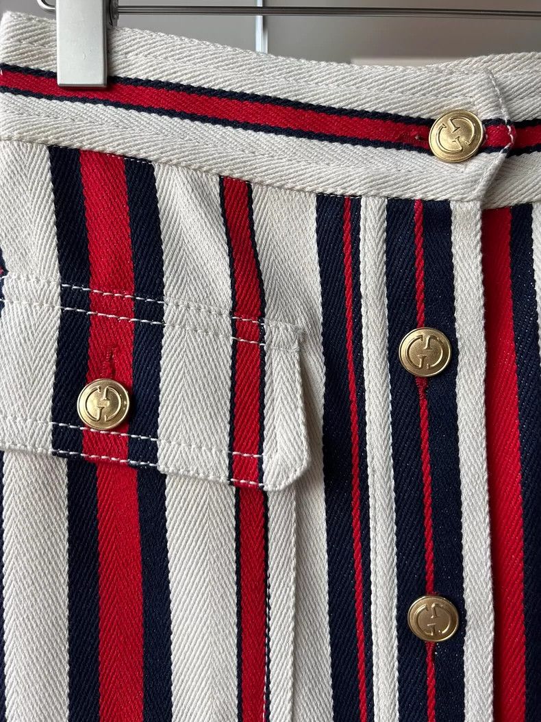 Gucci GucciStriped vintage gold buckle denim skirt 2503-Nextarrow Size 26" / US 2 / IT 38 - 4 Thumbnail