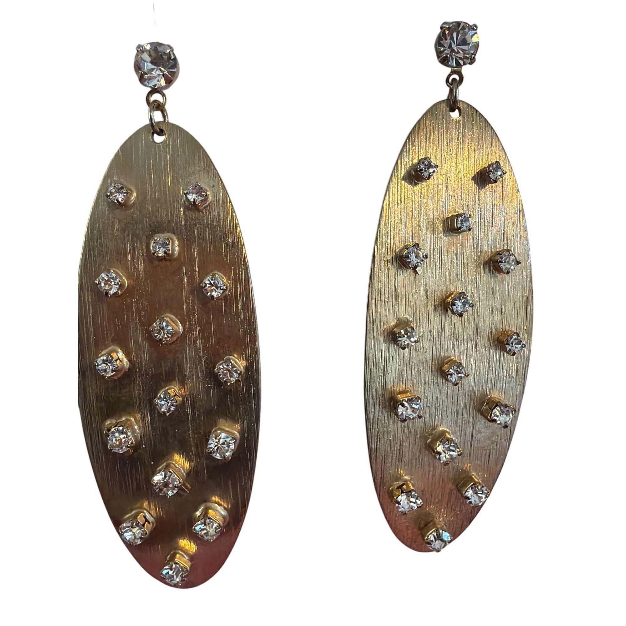 Other Vtg Oval Gold Tone Rhinestone Statement Earrings Dangle Rhin Size ONE SIZE - 1 Thumbnail