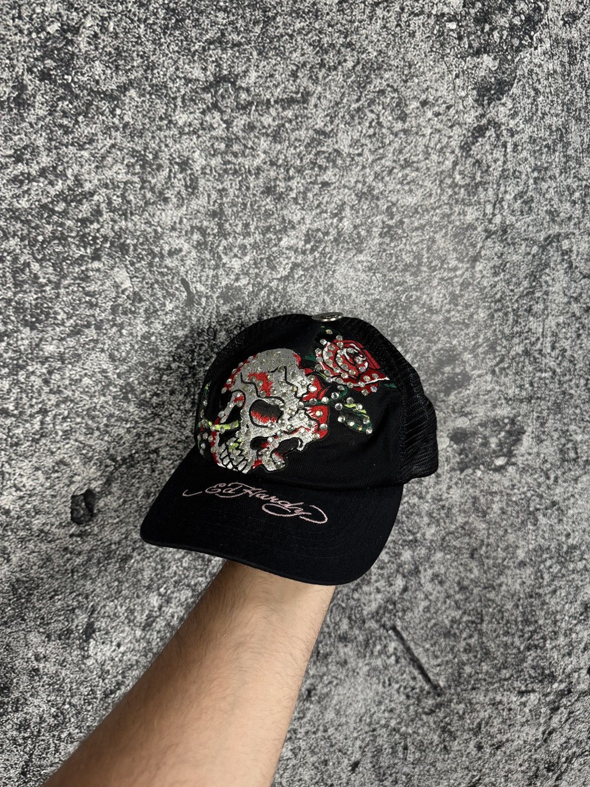 Ed Hardy Baseball Cap Skeleton Rose Logo Y2K One Size