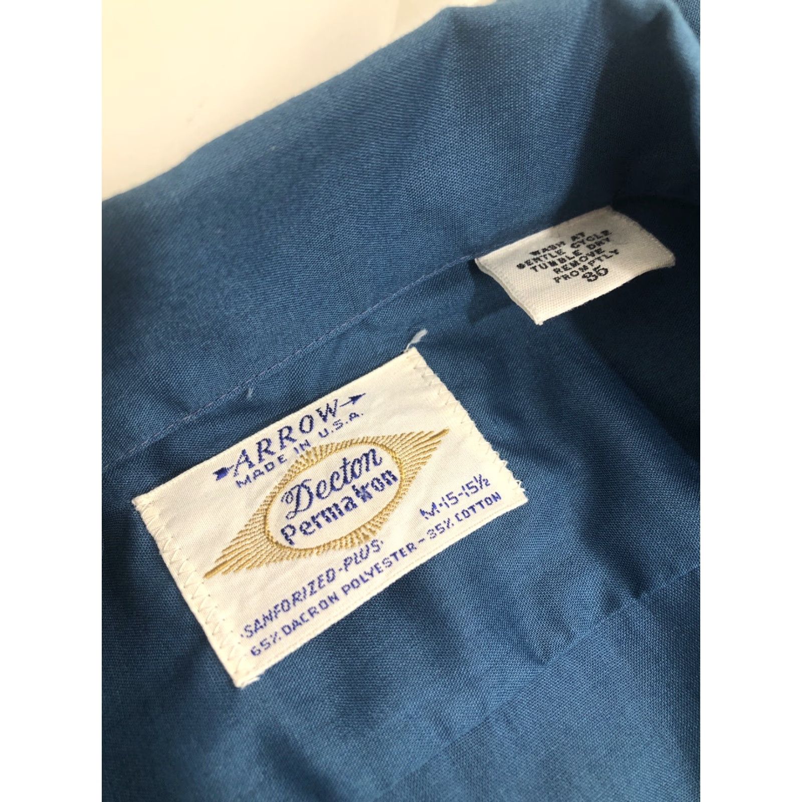 Arrow ARROW Shirt 15.5/15.5 Blue Embroidered CROWN Sanforized Decton Loop Collar Men Long Sleeve Button-Up Vintage Size US L / EU 52-54 / 3 - 6 Thumbnail