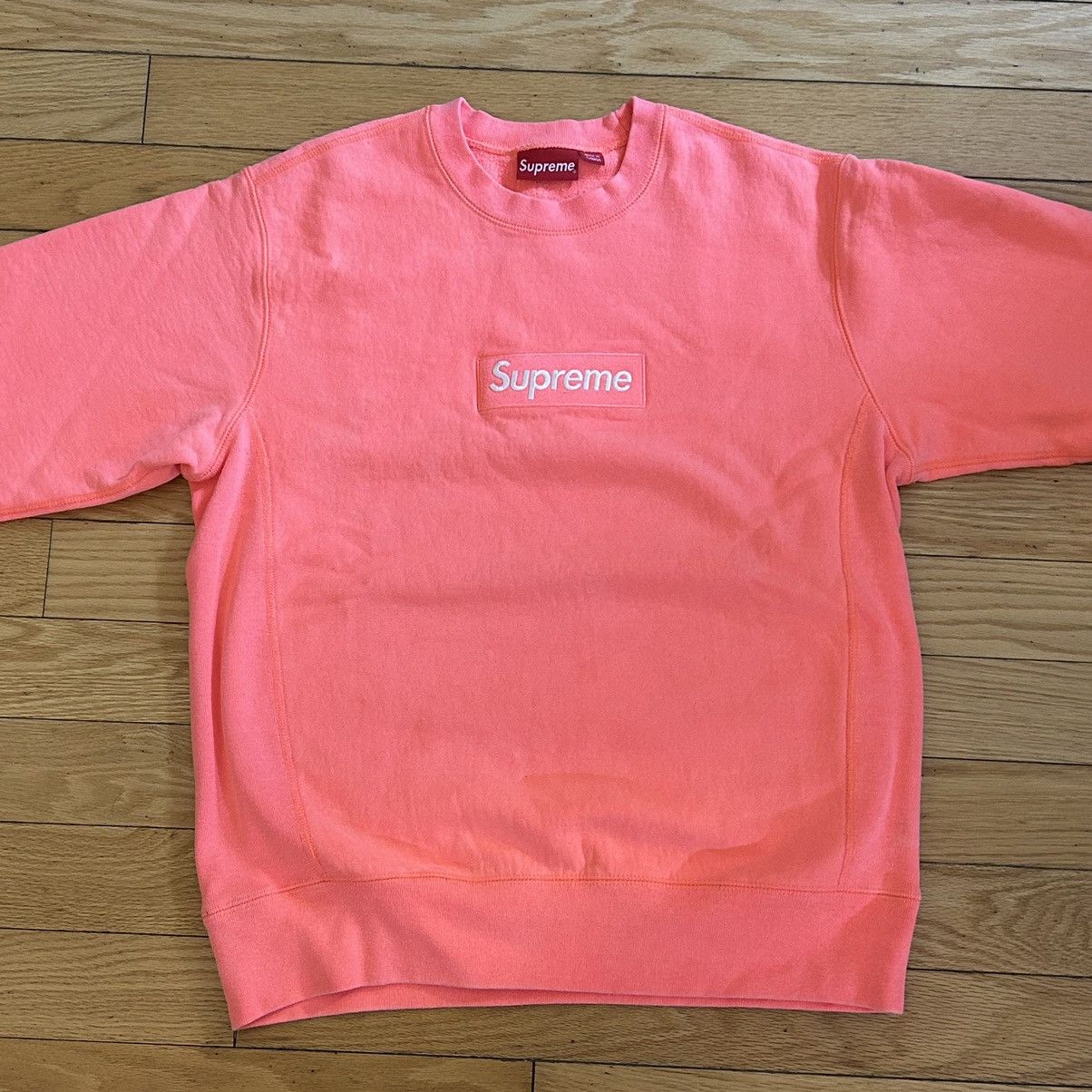 Supreme Box Logo Crewneck Medium Fluorescent Pink Tops
