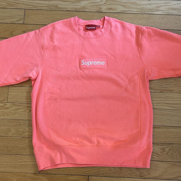 Supreme box logo 2024 crewneck fluorescent pink