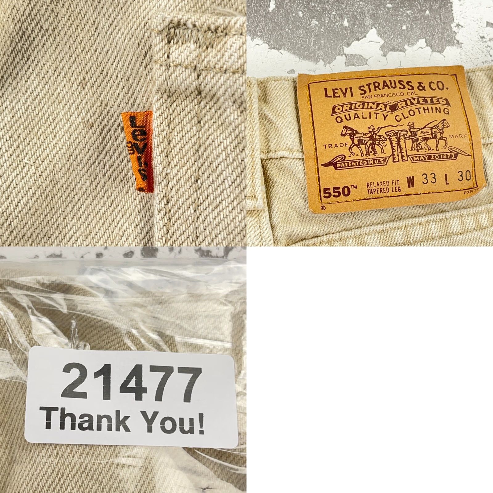Levi's VINTAGE Levi's 550 Jeans Men 33x30 Relaxed Fit Tapered Leg Tan Beige 90s American Classic Mens Levi's 550 Jeans Size US 33 - 10 Thumbnail