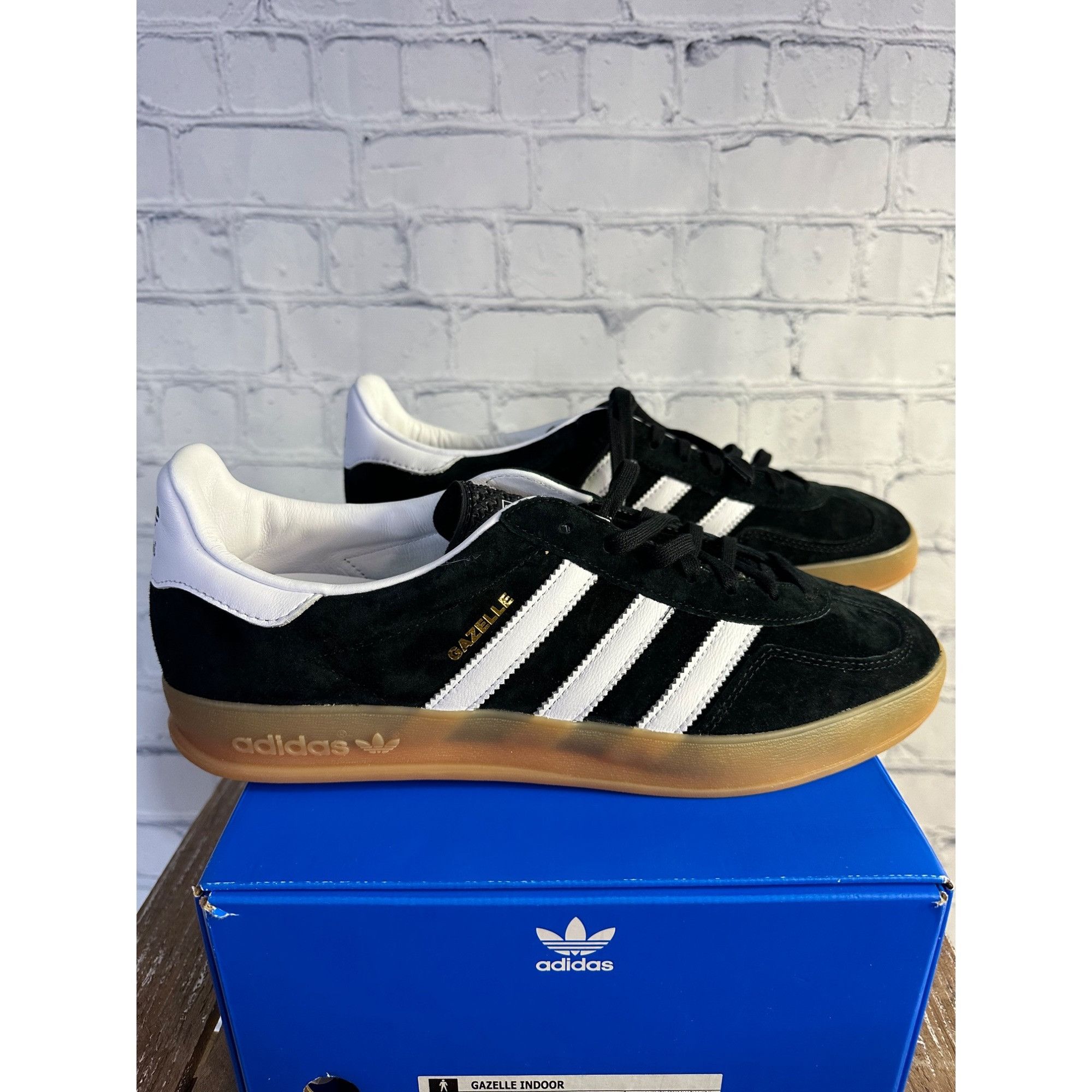 image of Adidas Gazelle Indoor Shoes in Black/White, Men's (Size 11.5)