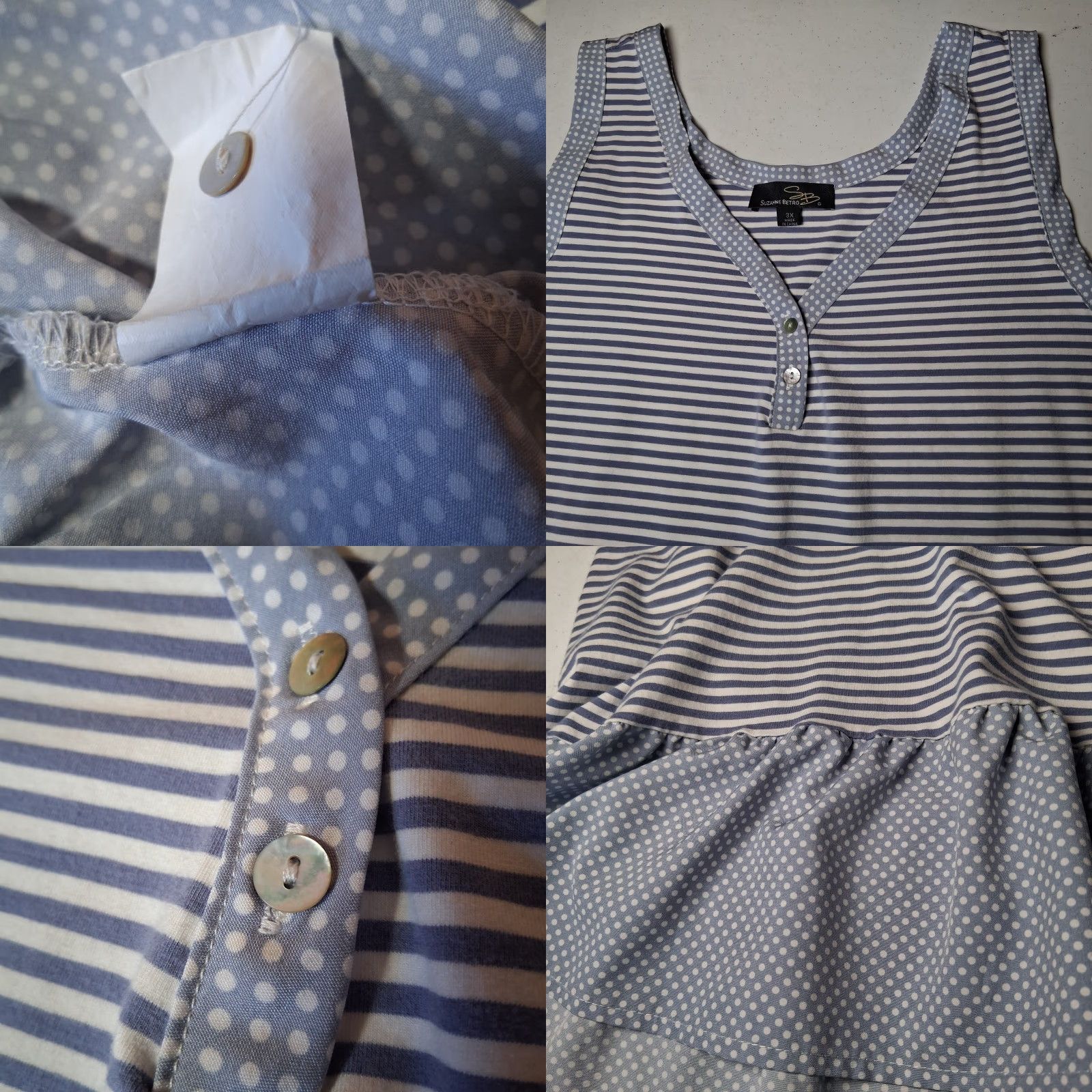 Vintage Suzanne Betro Tank Top Plus Size 3X Blue White Stripe Plka Dot Ruffle Sleeveless Nautical Casual Women Size XXL / US 16-18 / IT 52-54 - 8 Thumbnail