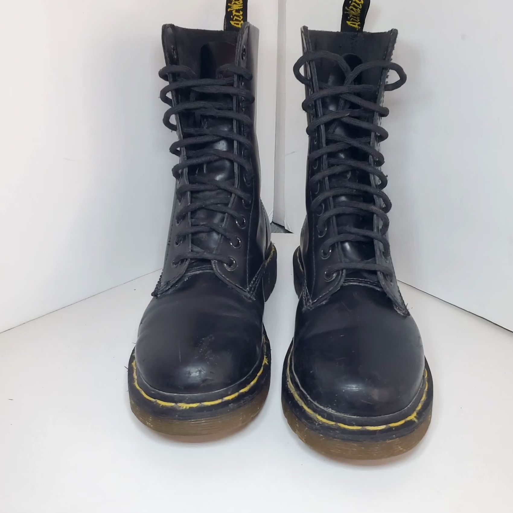 Dr. Martens Dr. Martens 1490 Smooth Leather 10 Eye Combat Boots Black Sz M6/W7 Womens Casual Leather 10 Eye Hole Grunge Punk 90s Band Army Moto Shoes Size US 7 / IT 37 - 4 Thumbnail