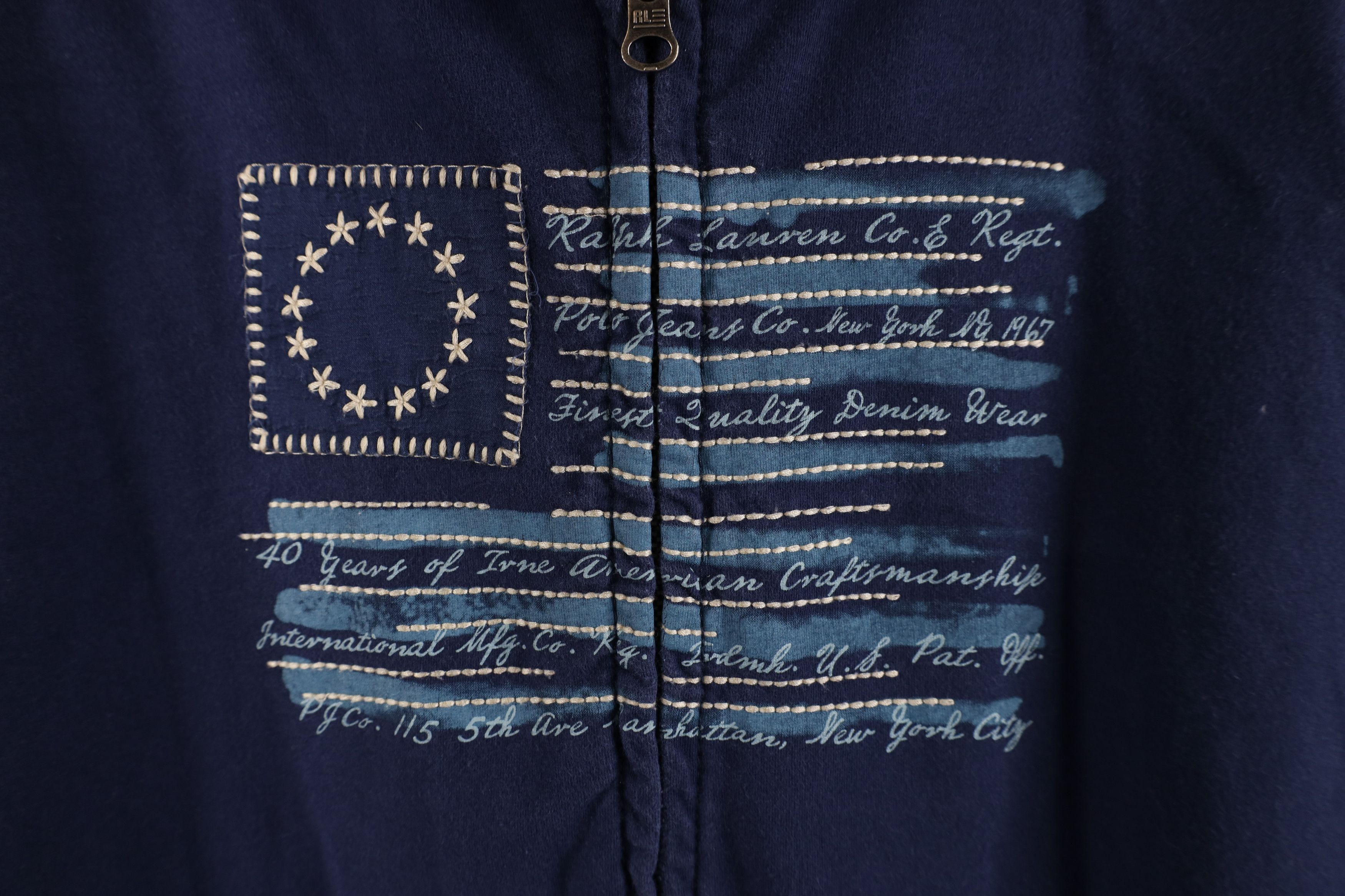 Polo Ralph Lauren × Vintage Vintage 90s Ralph Lauren Out USA Flag Full Zip Hoodie Blue Size XL / US 12-14 / IT 48-50 - 5 Thumbnail