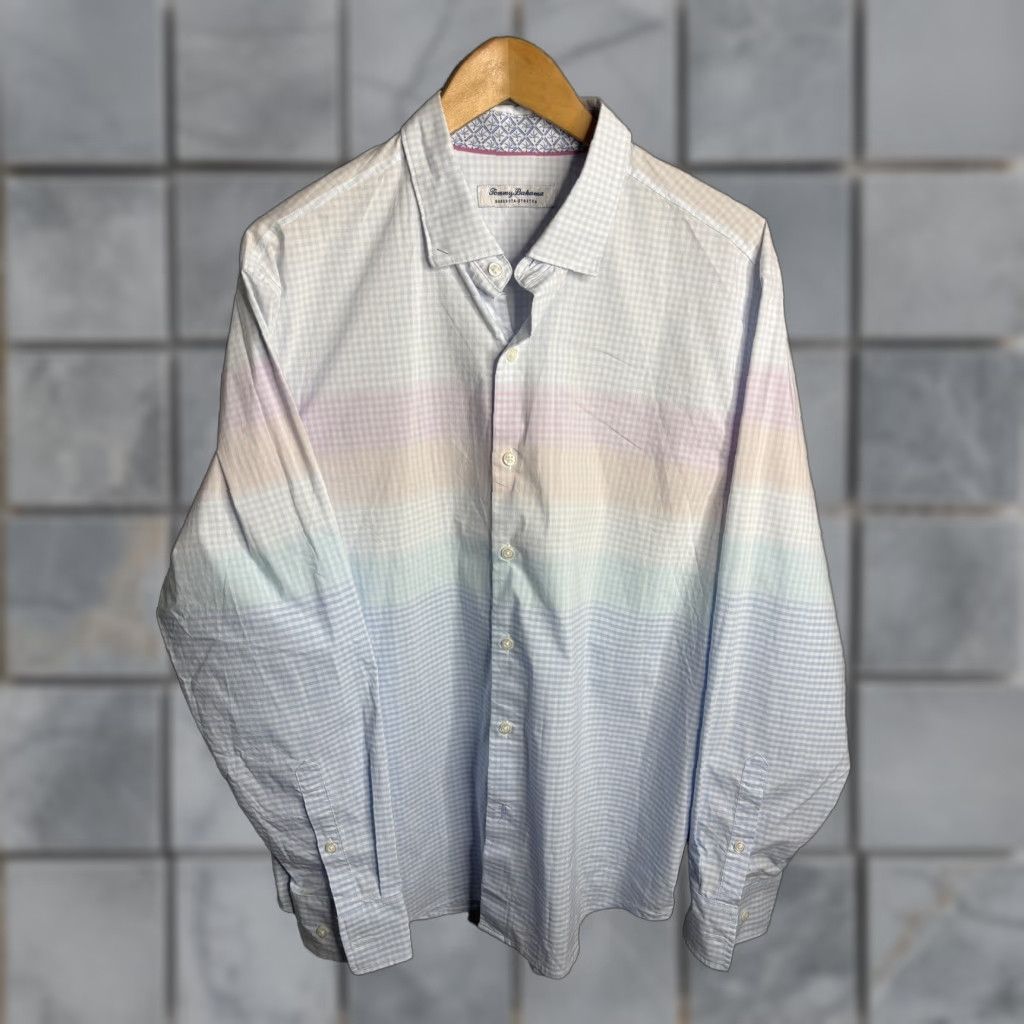 Tommy Bahama Tommy Bahama Shirt Mens Large Blue Sarasota Stretch Gingham Pastel Ombre Cotton Size US L / EU 52-54 / 3 - 1 Thumbnail