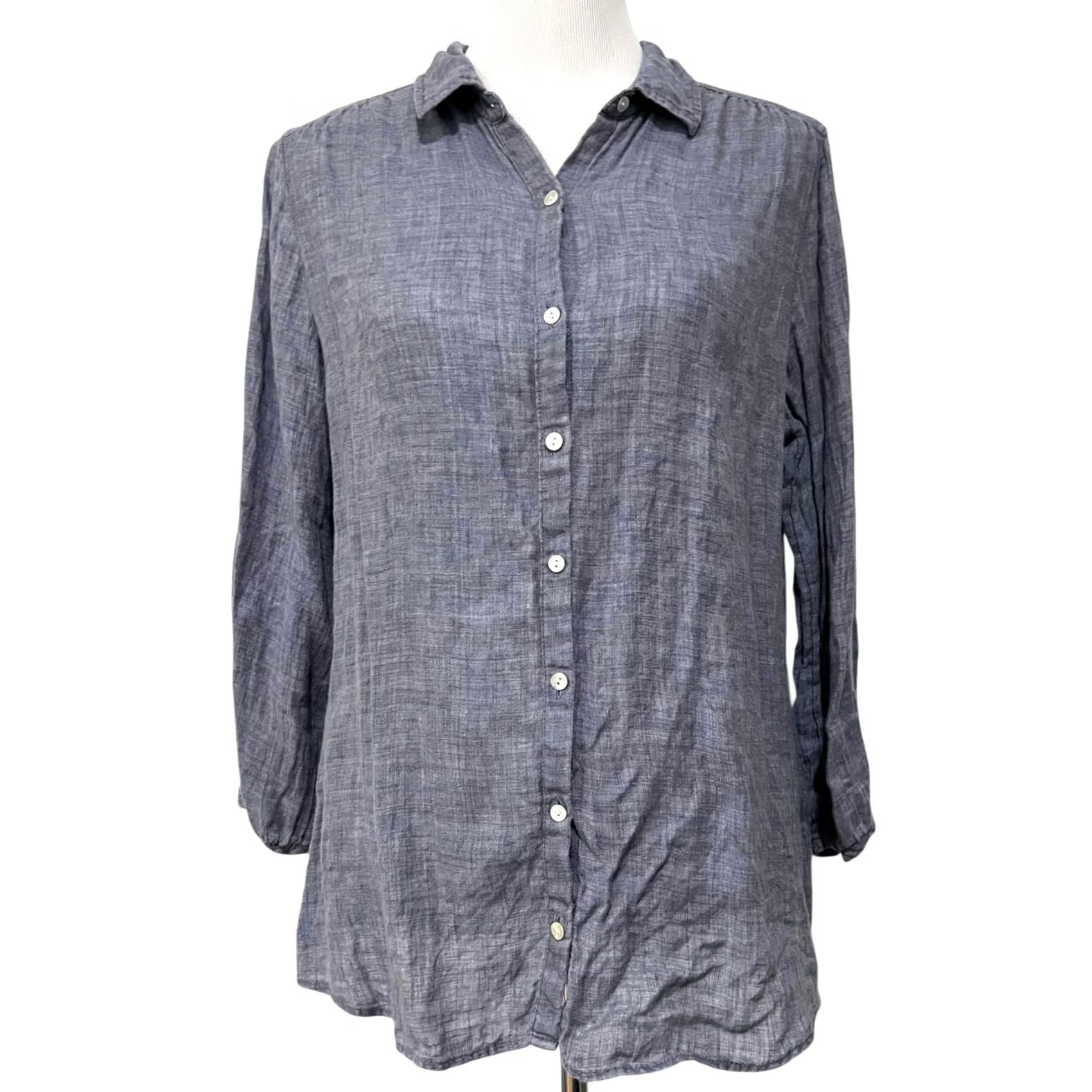 Vintage Artisan NY 100% Linen Button-Up Shirt Blue Long Sleeve Womens Sz L Shirts Size L / US 10 / IT 46 - 2 Thumbnail